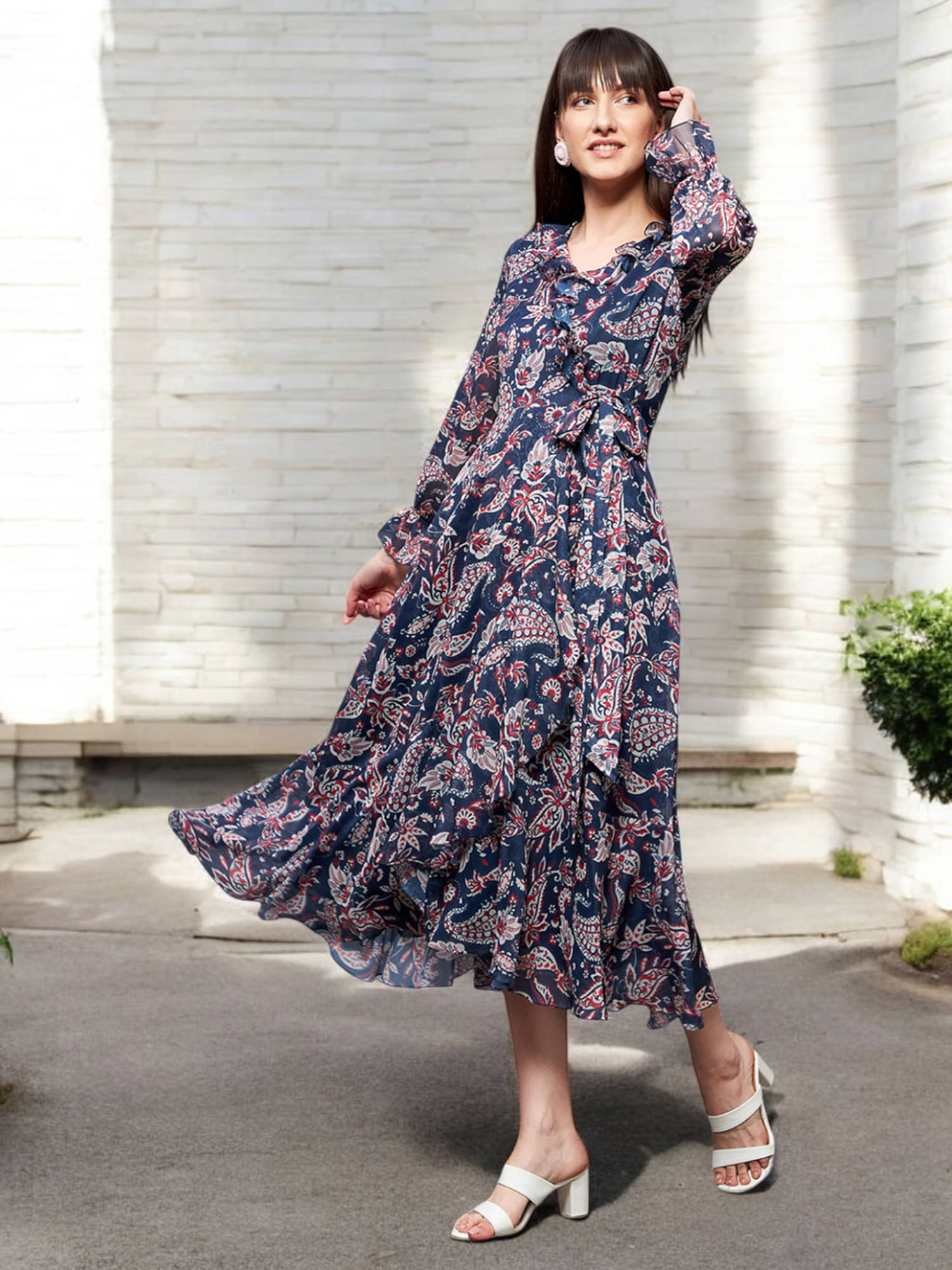 Miss Chase Women Polyester Printed Asymmetric Dress ( Navy ) Miss Chase Women Polyester Printed Asymmetric Dress ( Navy )