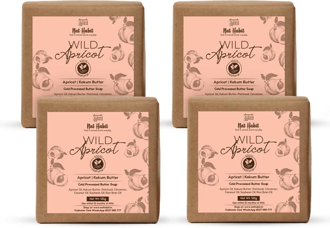     			Nat Habit Wild Apricot Soap - Protects Natural Oils, Fights Aging & Clears Blemishes (4 x 125 g)