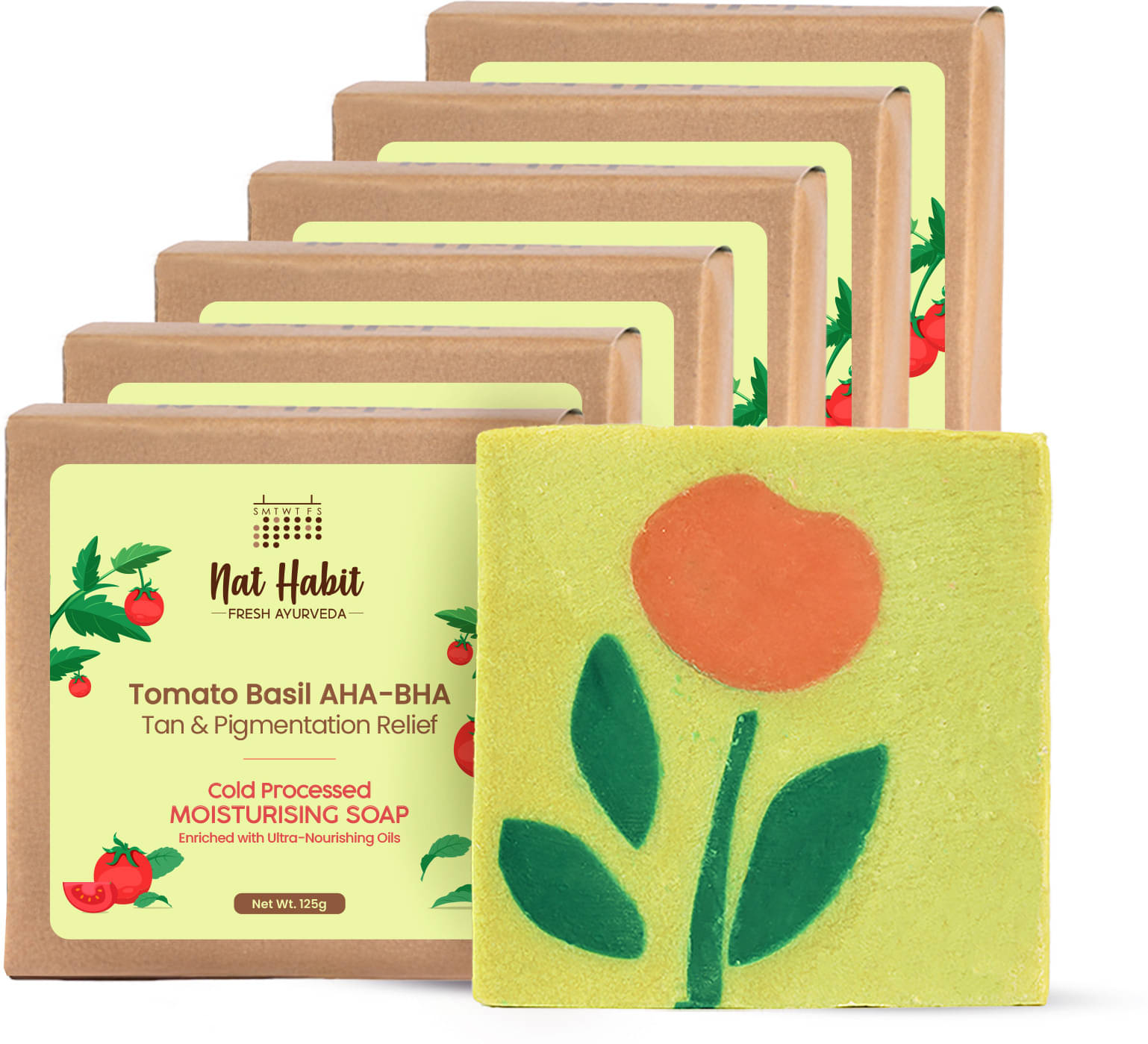     			Nat Habit Tomato Basil Tan Removal Soap for Glowing Skin Cold Pressed Bath Soap (6 x 104.17 g)