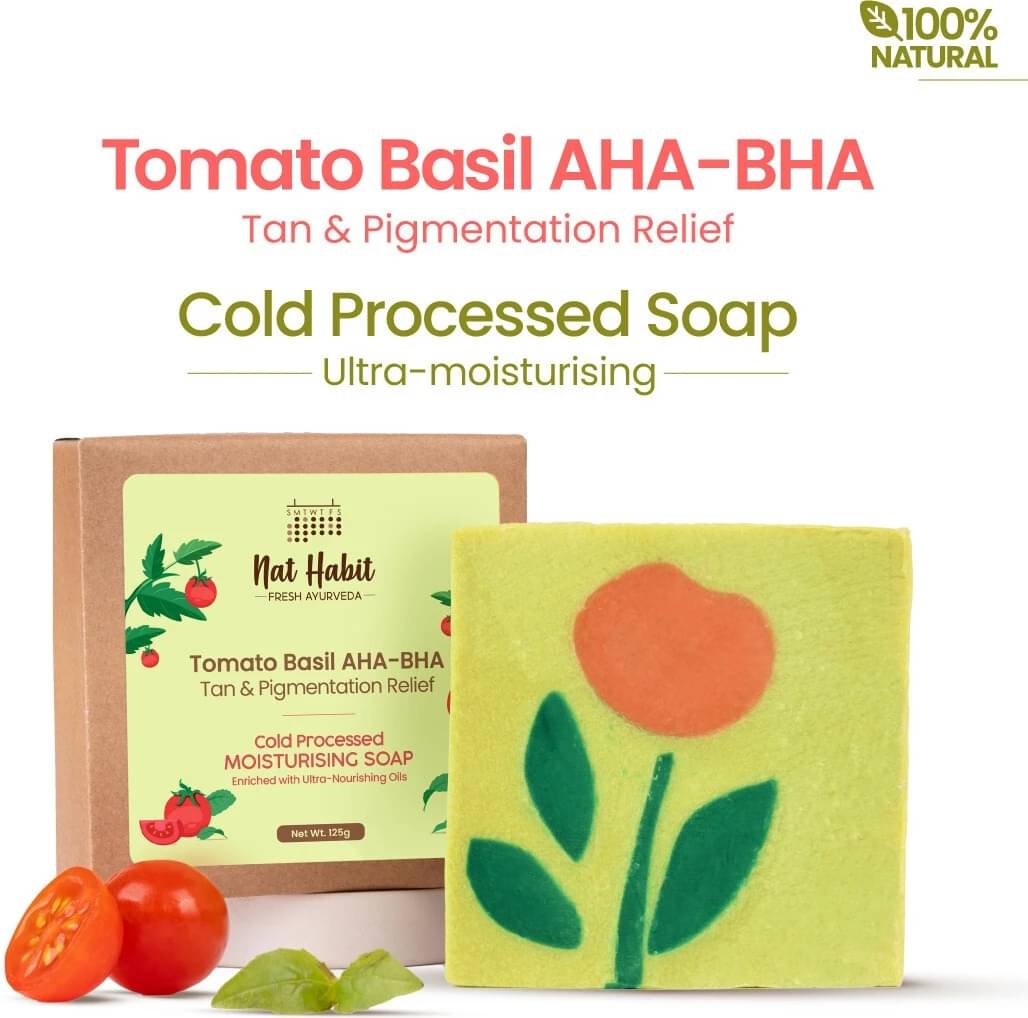     			Nat Habit Tomato Basil Tan Removal Soap for Glowing Skin Cold Pressed Bath Soap (125 g)
