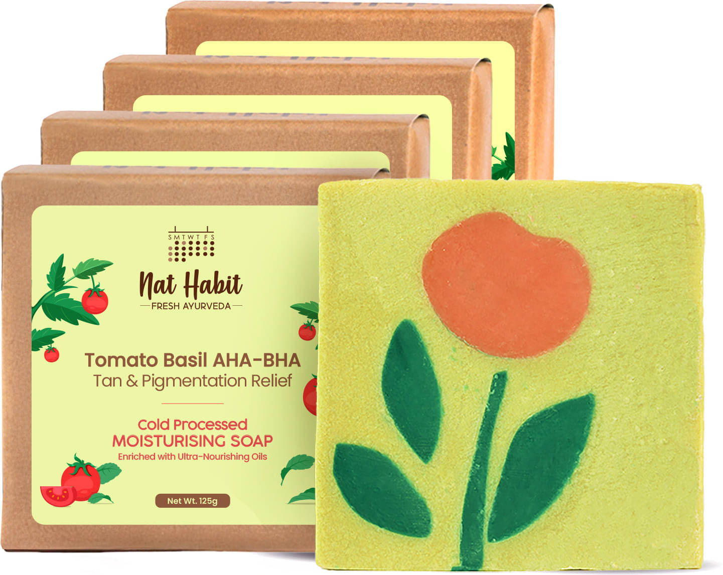     			Nat Habit Tomato Basil Tan Removal Soap for Glowing Skin Cold Pressed Bath Soap (4 x 125 g)