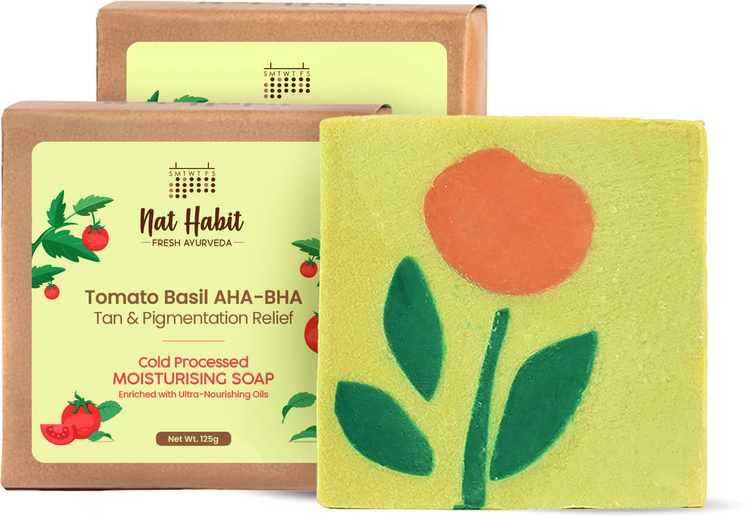     			Nat Habit Tomato Basil Tan Removal Soap for Glowing Skin Cold Pressed Bath Soap