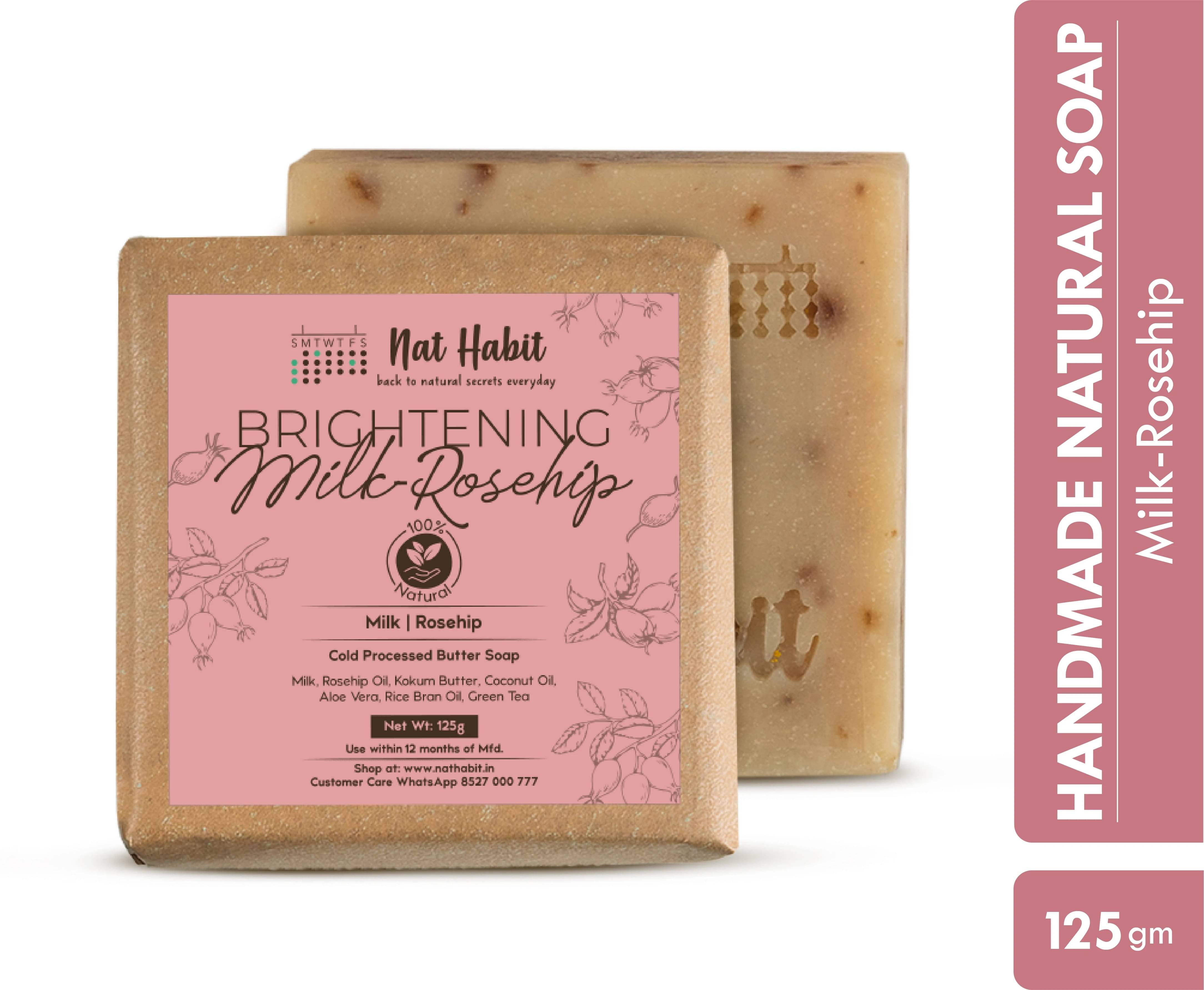     			Nat Habit Milk Rosehip Bathing Soap - Reduces Wrinkles, Blackheads & Body Odor (125 g)