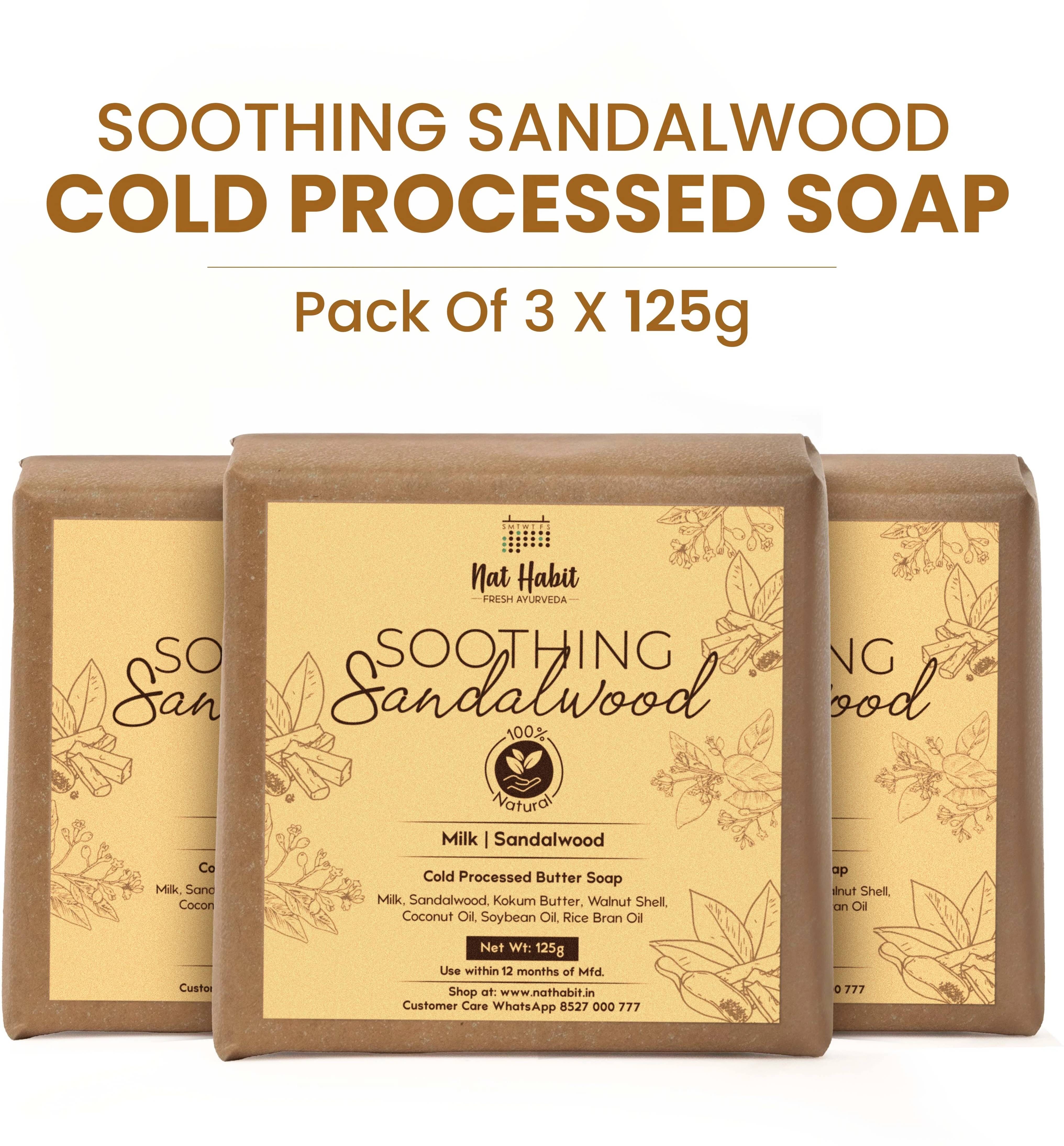     			Nat Habit Sandalwood Bathing Soap, Body Bath Detan Soap For Men & Women, Skin Whitening (3 x 125 g)