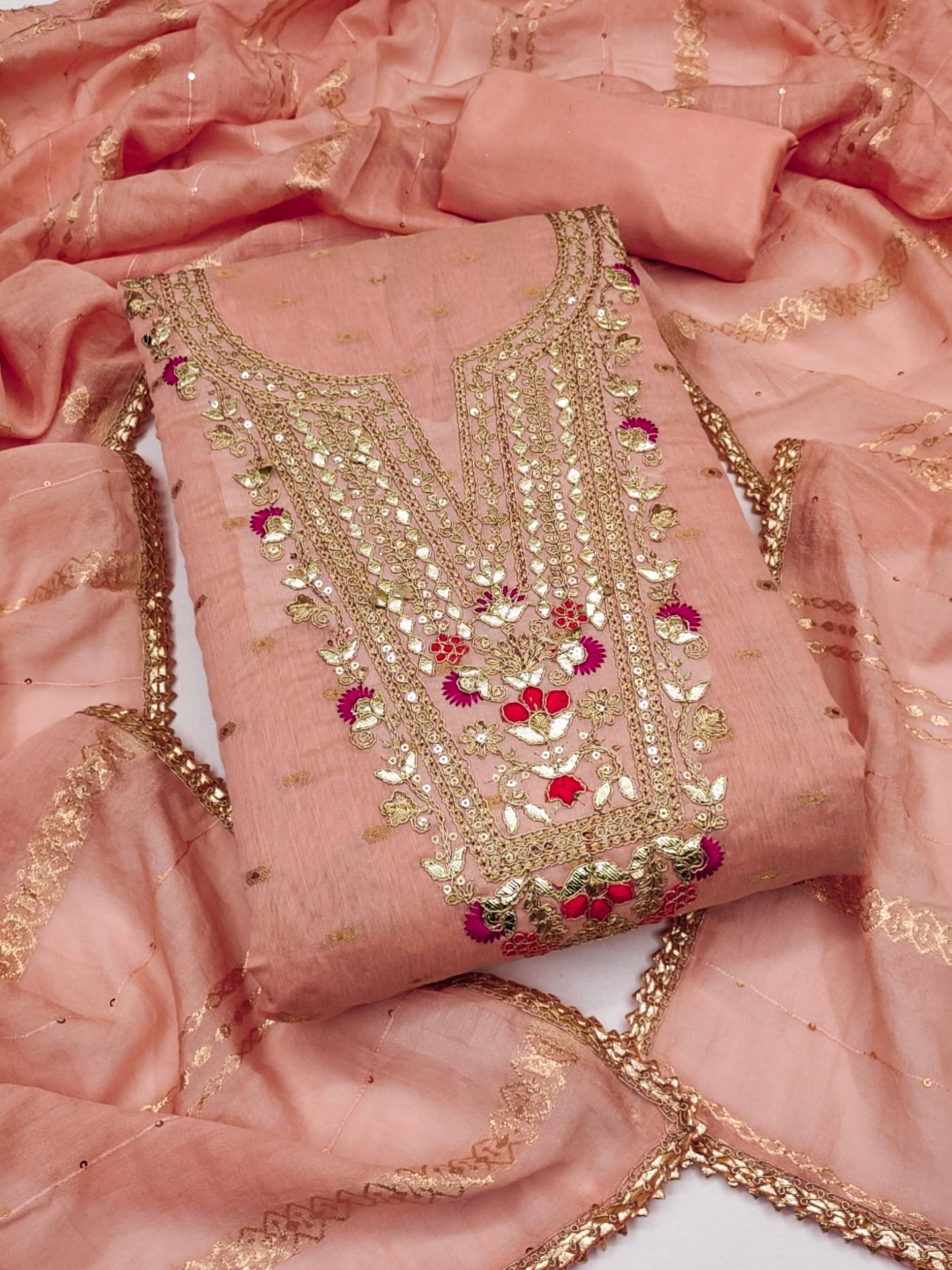     			Panbai sarees Women Chanderi Unstitched Dress Material ( Peach )