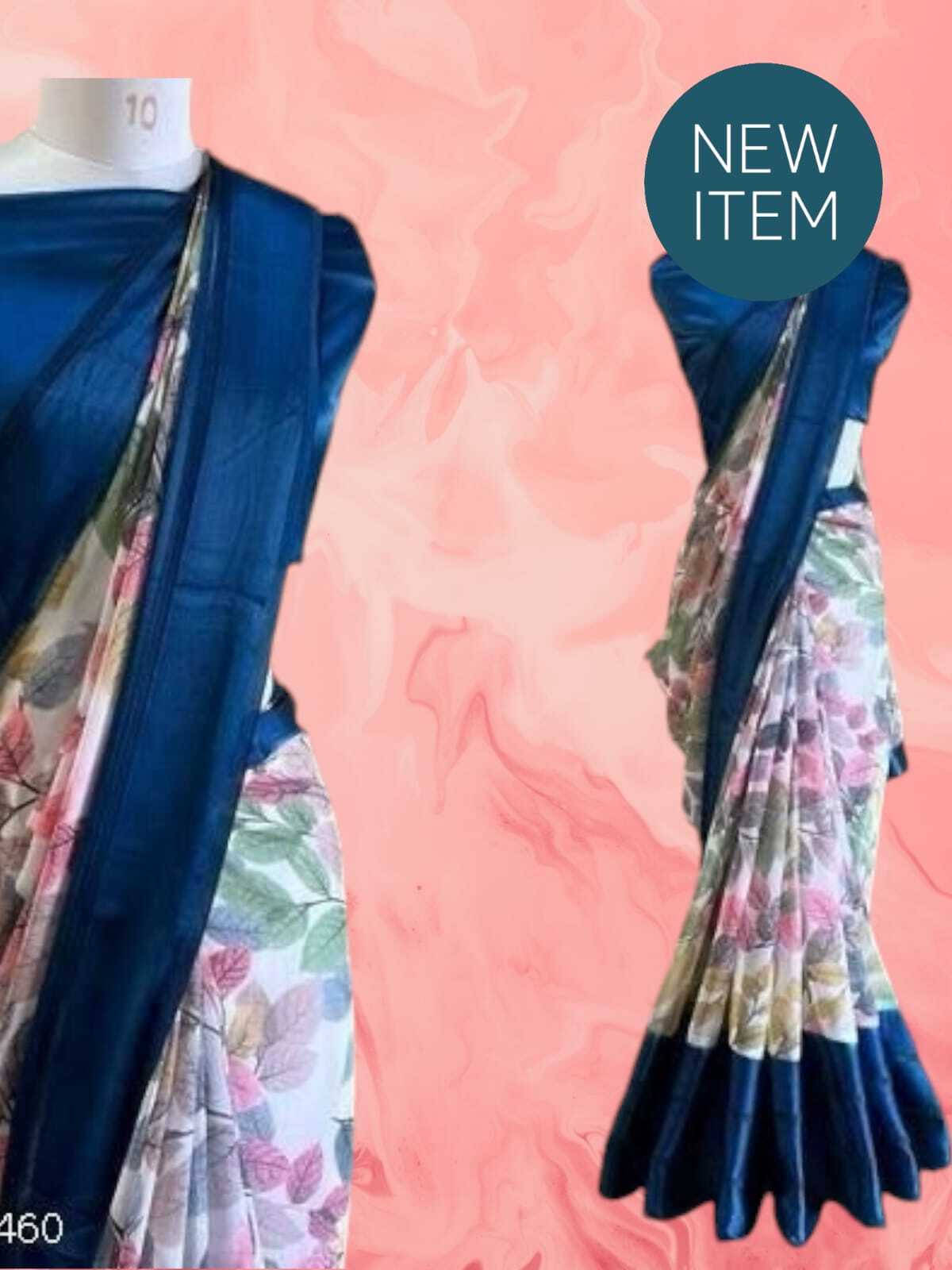     			SAREEYA16 Cotton Blend Printed Regular Saree With Unstitched Blouse Piece ( Navy Blue )