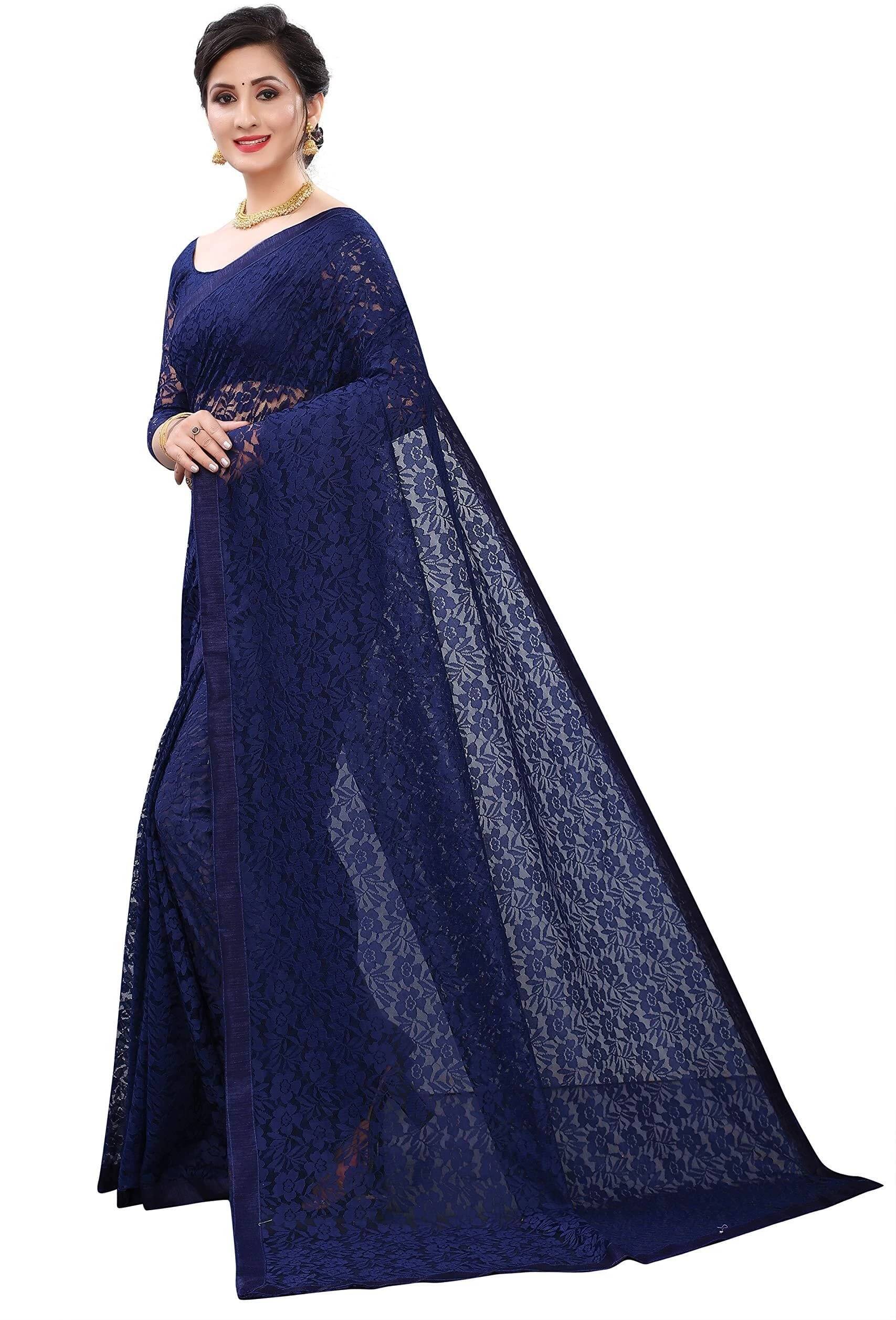     			SAREEYA16 Net Printed Regular Saree With Unstitched Blouse Piece ( Blue )