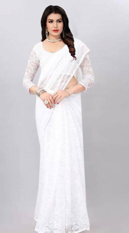     			SAREEYA16 Net Self Design Kanjeevaram Sarees With Unstitched Blouse Piece ( White )
