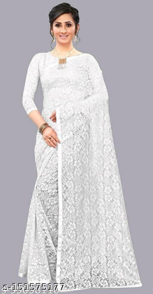     			SAREEYA16 Net Self Design Regular Saree With Unstitched Blouse Piece ( White )