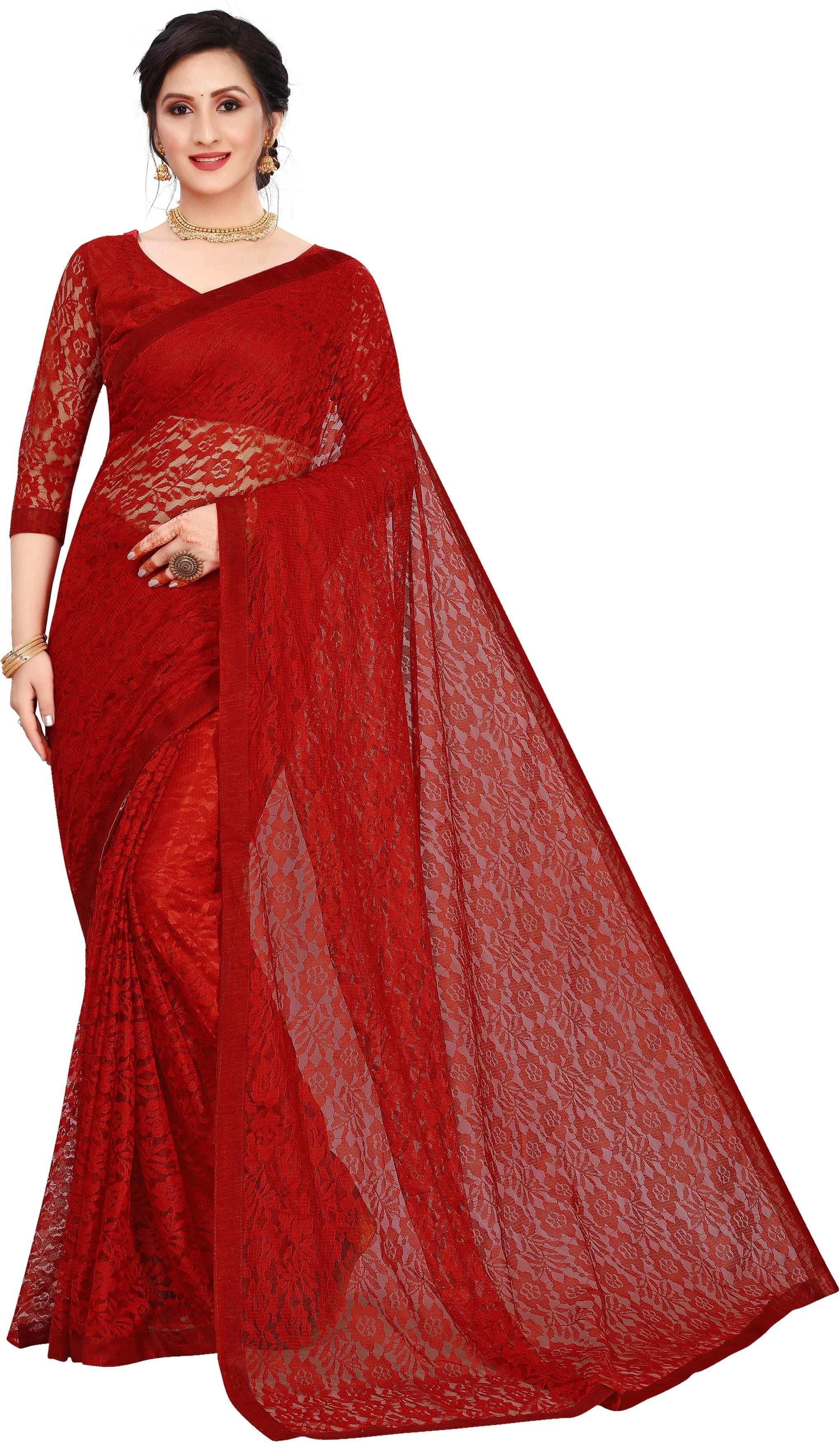     			SAREEYA16 Net Self Design Regular Saree With Unstitched Blouse Piece ( Maroon )
