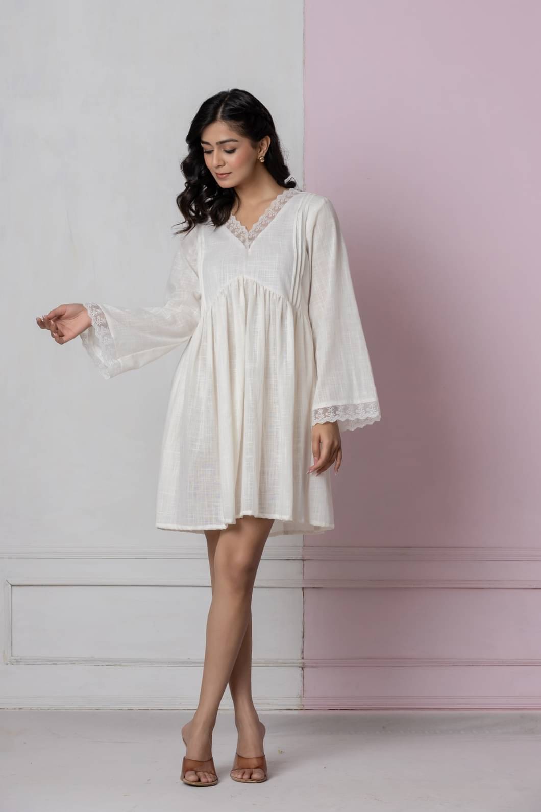     			SEREN MILANO Women Linen Solid A-line Dress ( Off White )