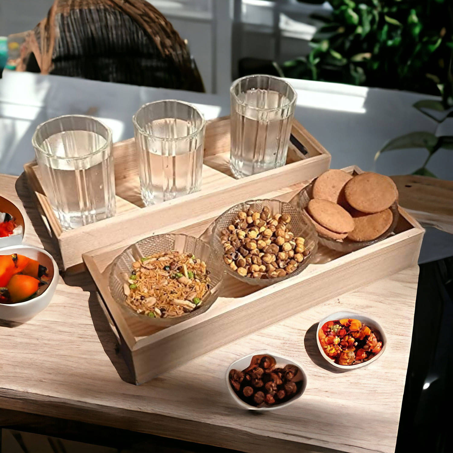     			SWH Wooden Serving Tray 1000 ml Brown ( Set of 2 )