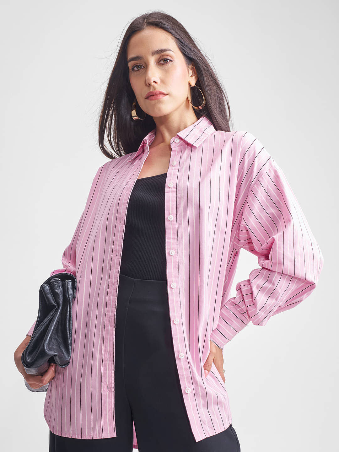     			Tokyo Talkies Women Striped Cotton Shirt ( Pink )