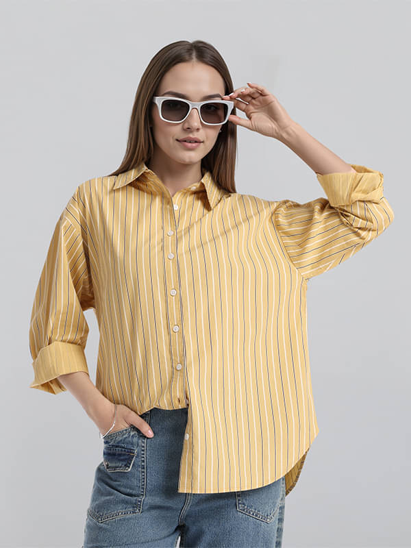     			Tokyo Talkies Women Striped Cotton Shirt ( Mustard )