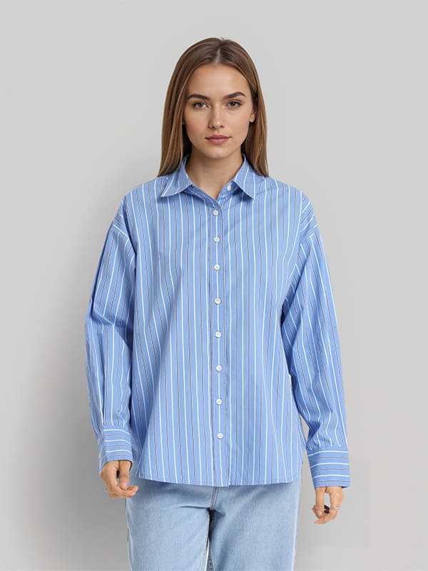     			Tokyo Talkies Women Striped Cotton Shirt ( Blue )