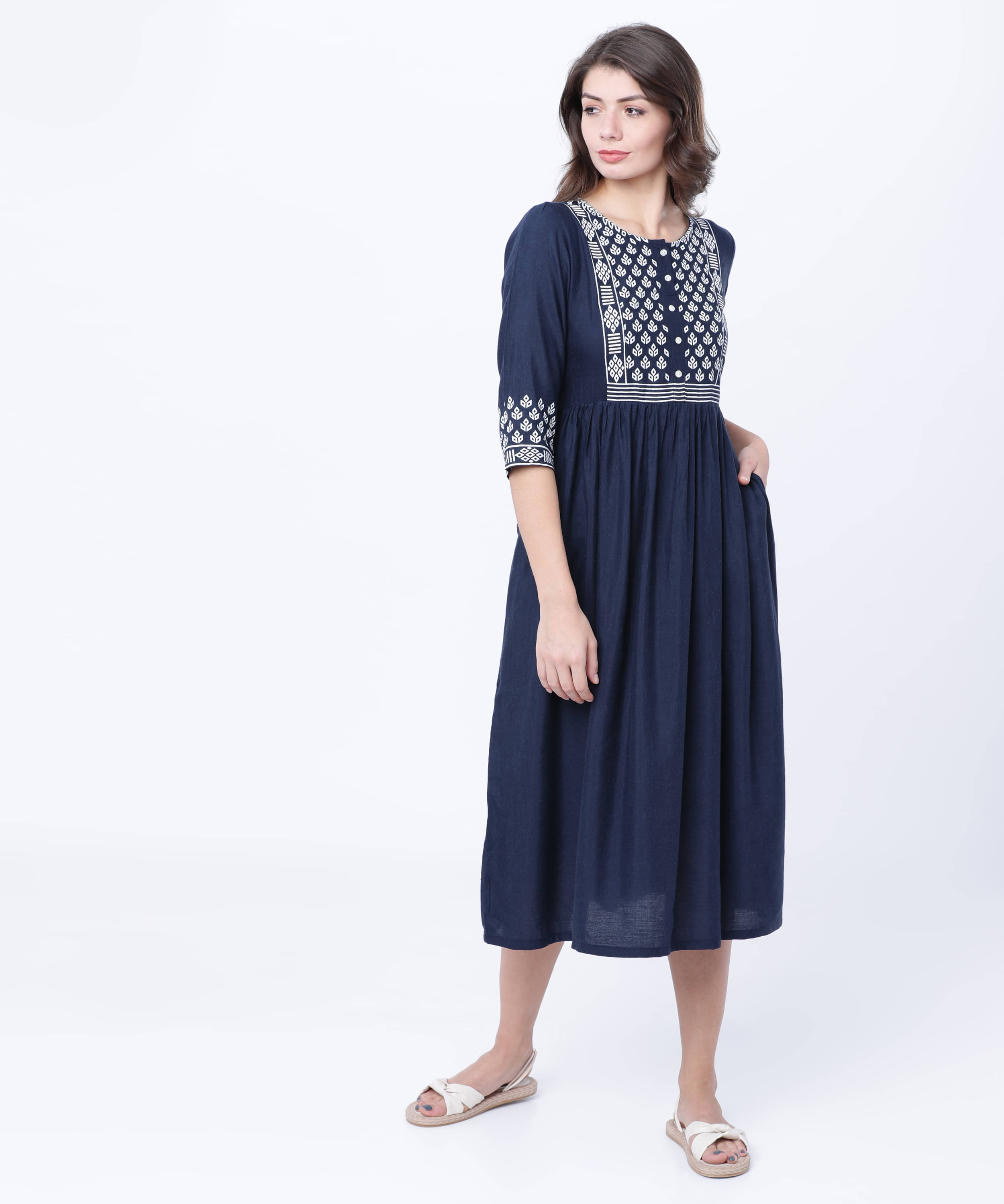     			Vishudh Women Cotton Printed A-line Dress ( Navy Blue )