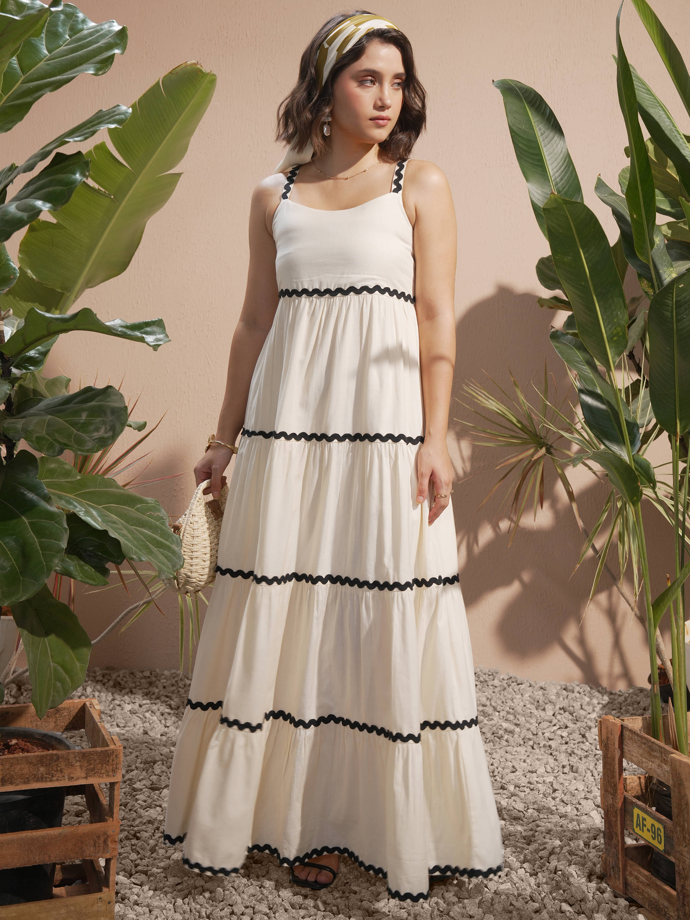    			Vishudh Women Polyester Blend Striped A-line Dress ( Off White )