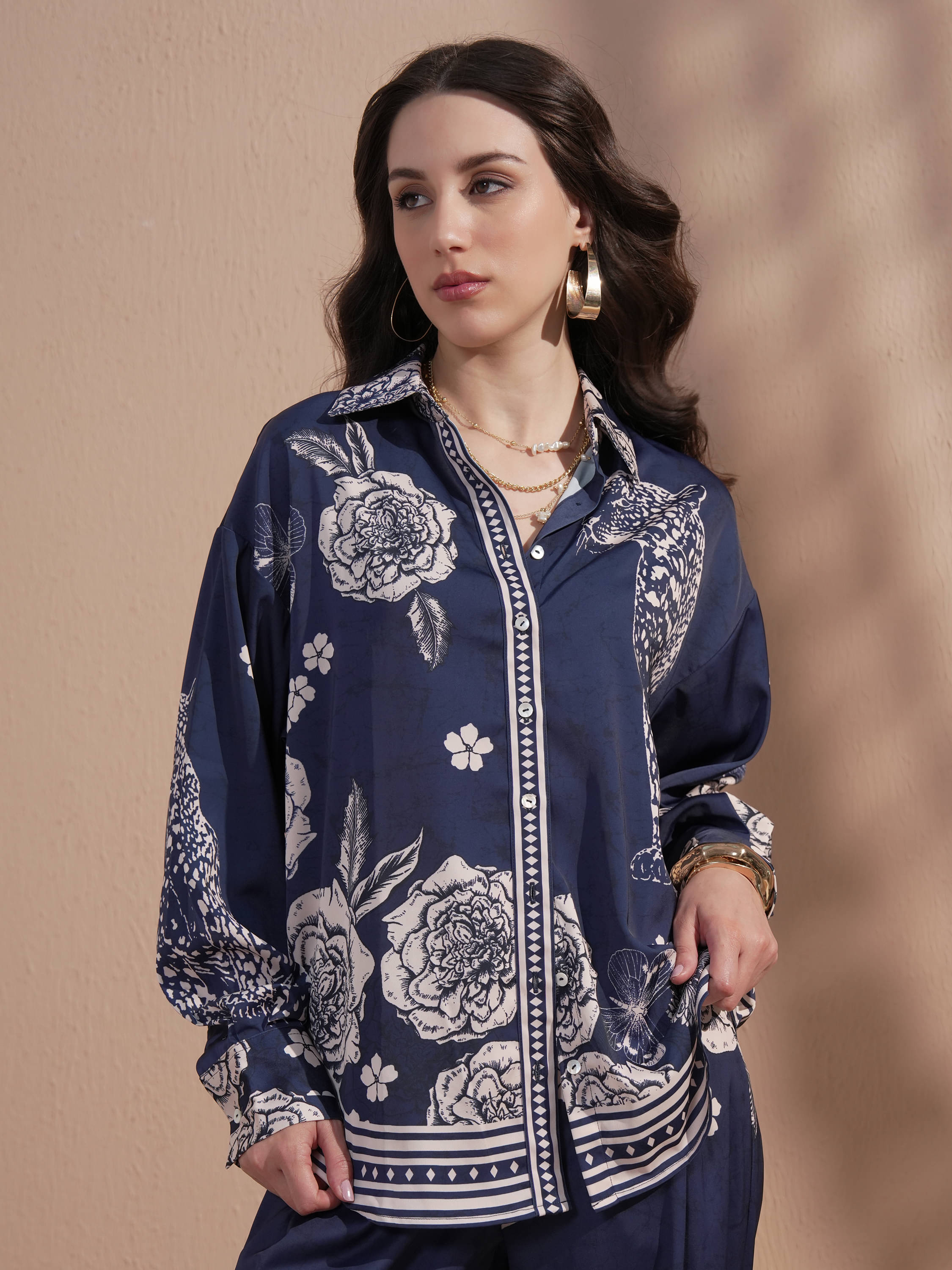 Vishudh Women Self Design Poly Cotton Shirt ( Blue ) Vishudh Women Self Design Poly Cotton Shirt ( Blue )