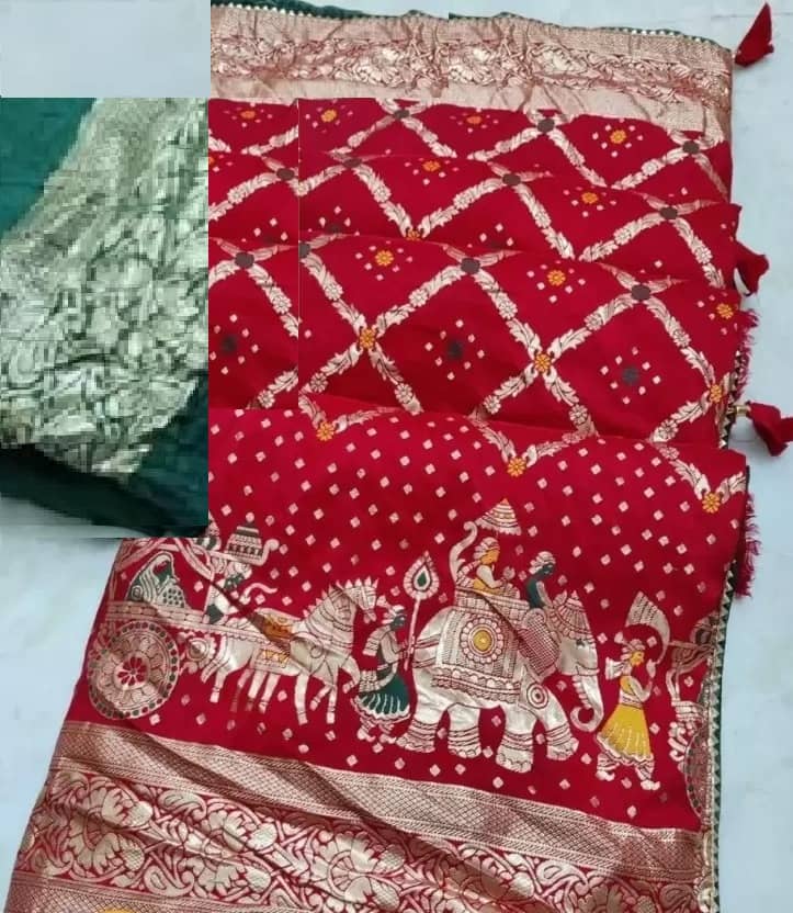 Vkaran Cotton Silk Woven Banarasi saree With Unstitched Blouse Piece ( Red ) - Sarees | Buy online on ZillyBuy