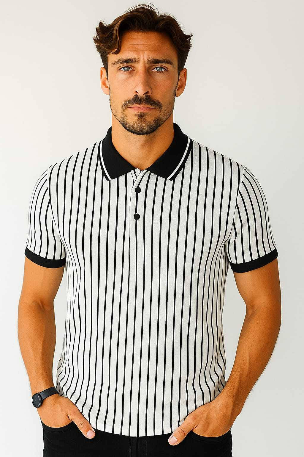     			WILD ELEPHANT Men Polyester Regular Fit Striped Polo T Shirt ( Black )