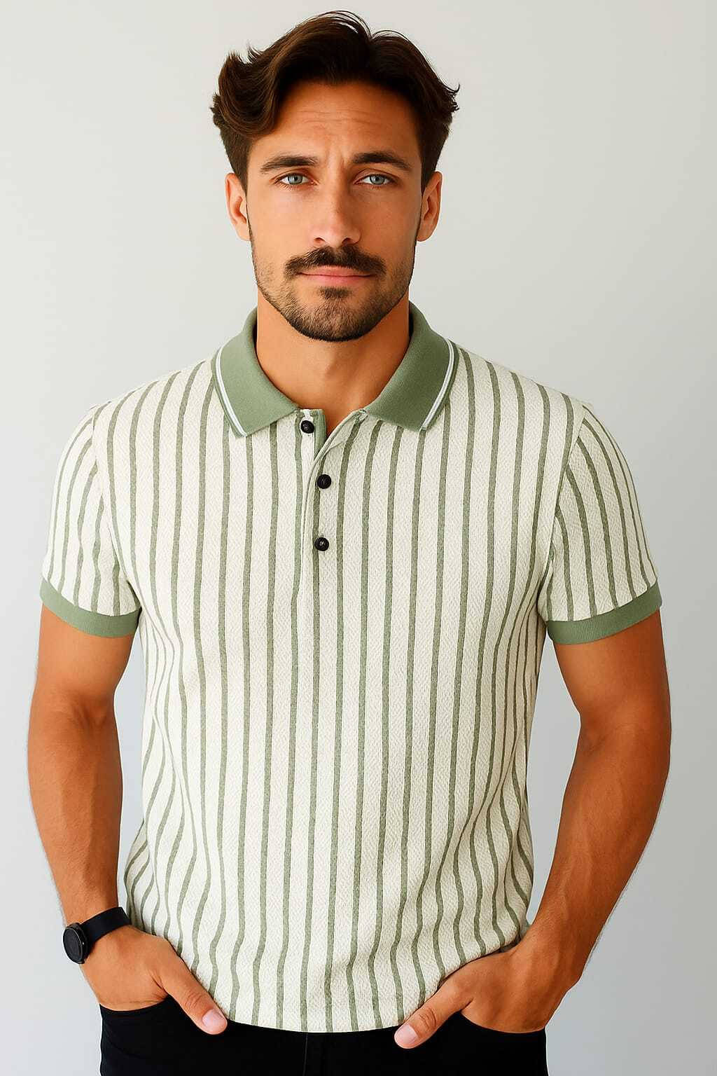     			WILD ELEPHANT Men Polyester Regular Fit Striped Polo T Shirt ( Green )