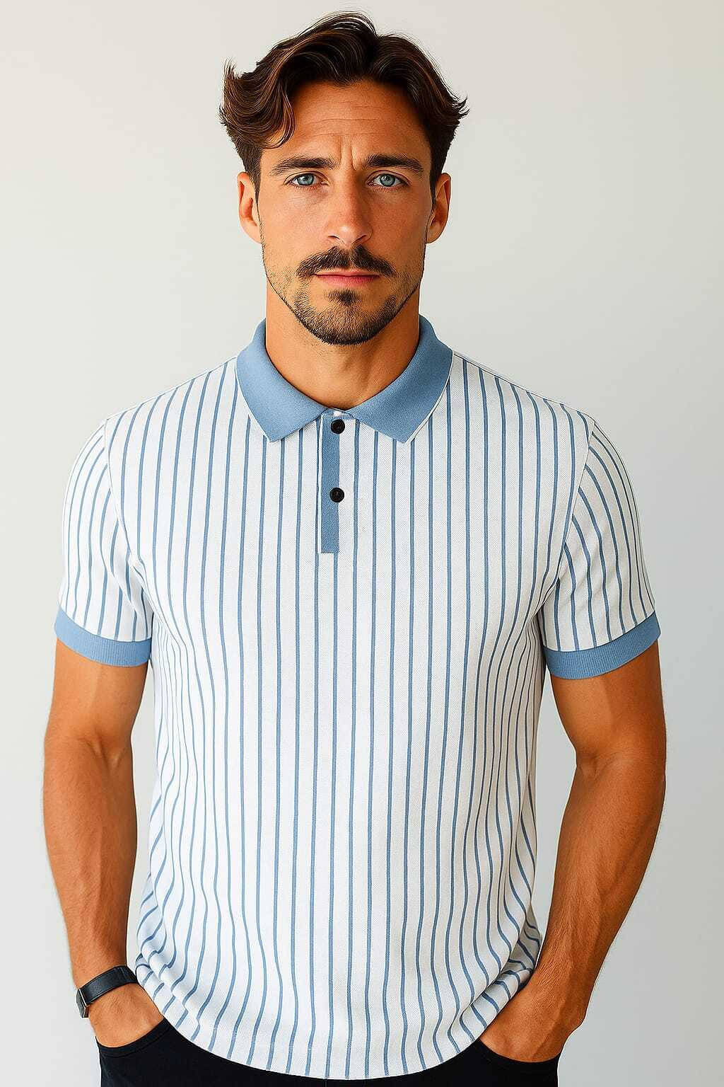     			WILD ELEPHANT Men Polyester Regular Fit Striped Polo T Shirt ( Blue )