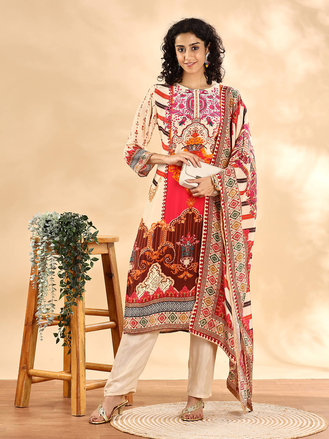 Yufta Women Silk Blend Printed Straight Kurti With Pants ( Multicolor )     			Yufta Women Silk Blend Printed Straight Kurti With Pants ( Multicolor )