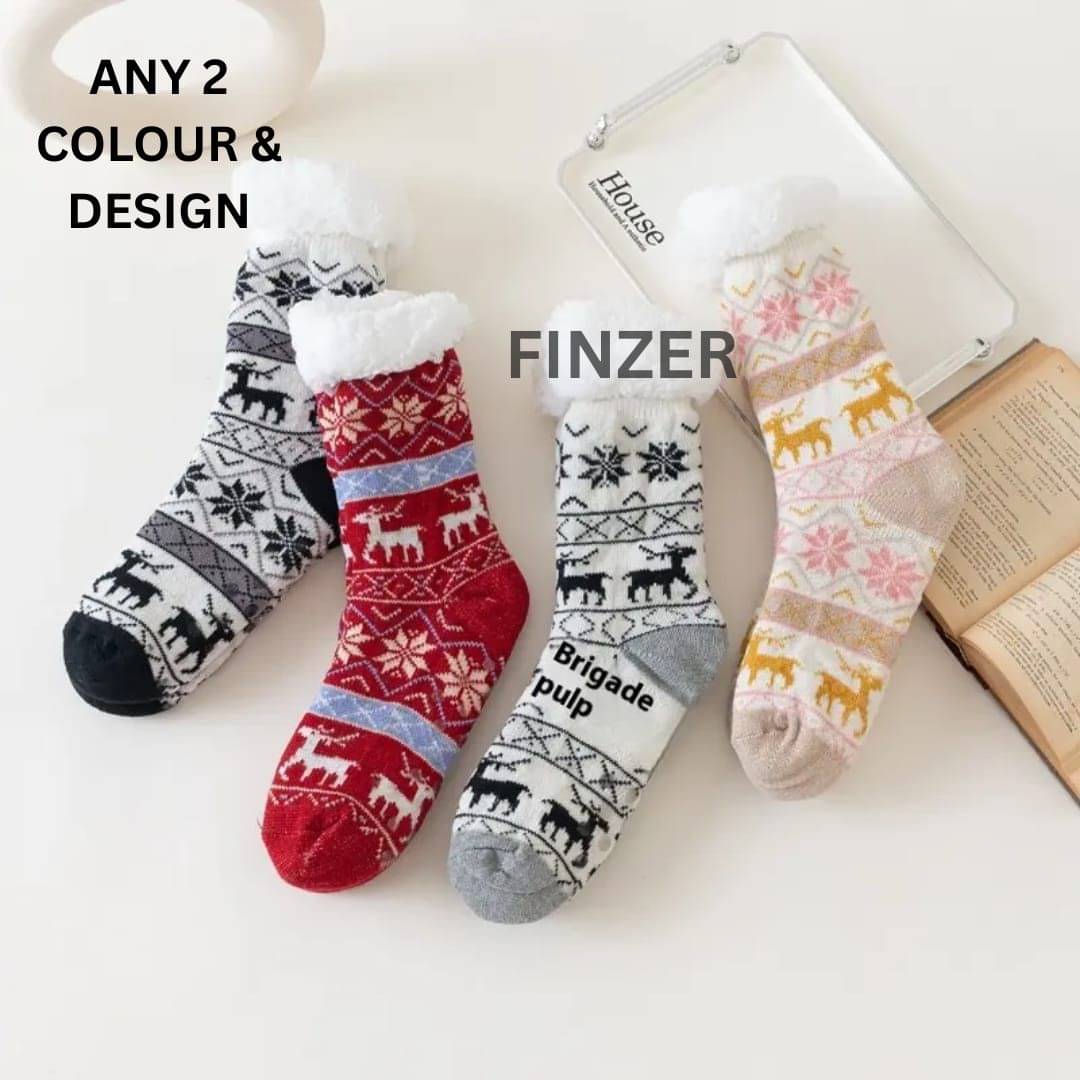 finzer Pack of 2 Women's Woollen Mid Length Socks ( Multicolor ) finzer Pack of 2 Women's Woollen Mid Length Socks ( Multicolor )