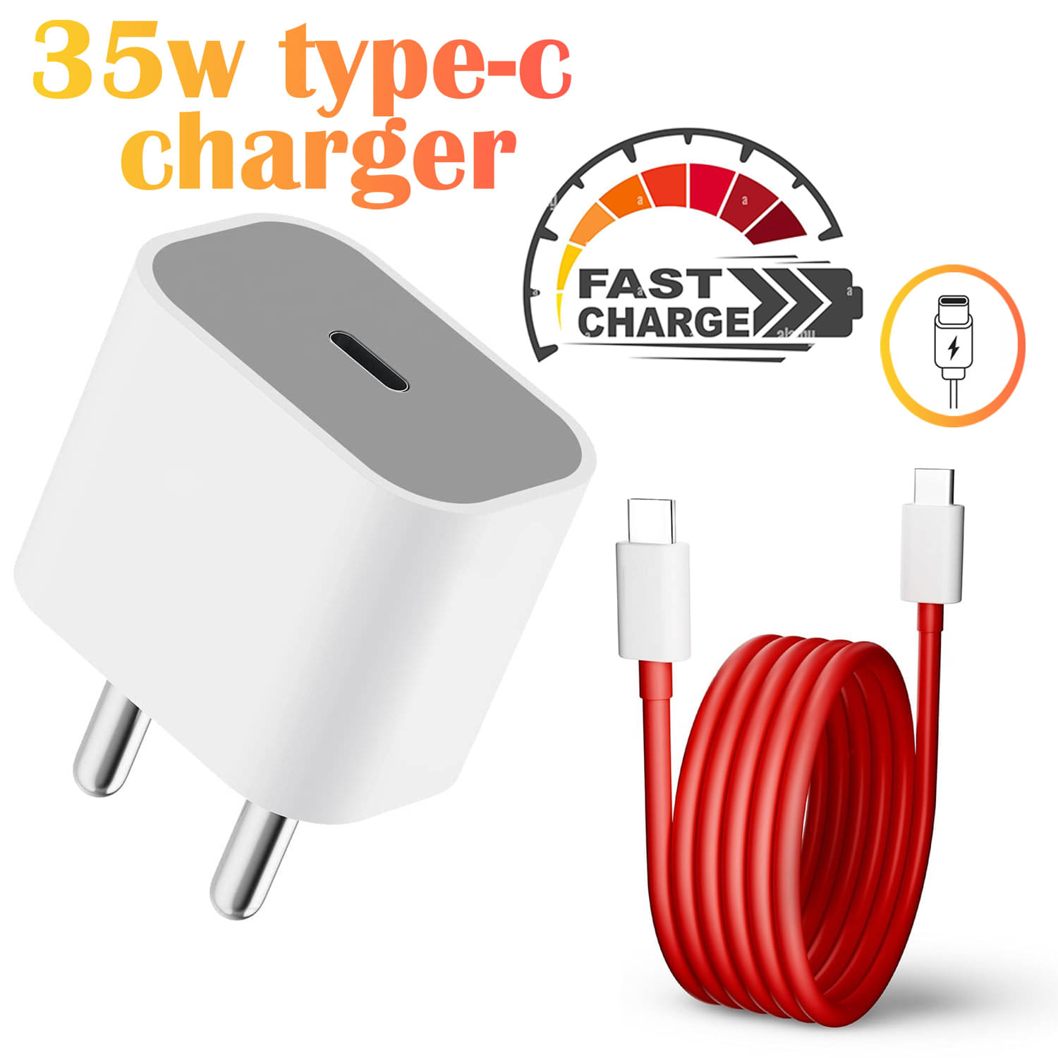     			"35W Type-C Fast Charger with Type-C to Type-C Cable | Quick Charge Adapter for Smartphones, Tablets & Devices | Compact, Portable, Safe Charging with Overheat & Overcharge Protection"