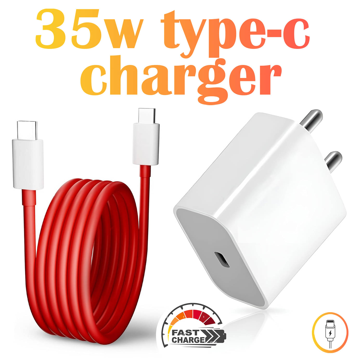     			"35W Type-C Fast Charger with Type-C to Type-C Cable | Quick Charge Adapter for Smartphones, Tablets & Devices | Compact, Portable, Safe Charging with Overheat & Overcharge Protection"