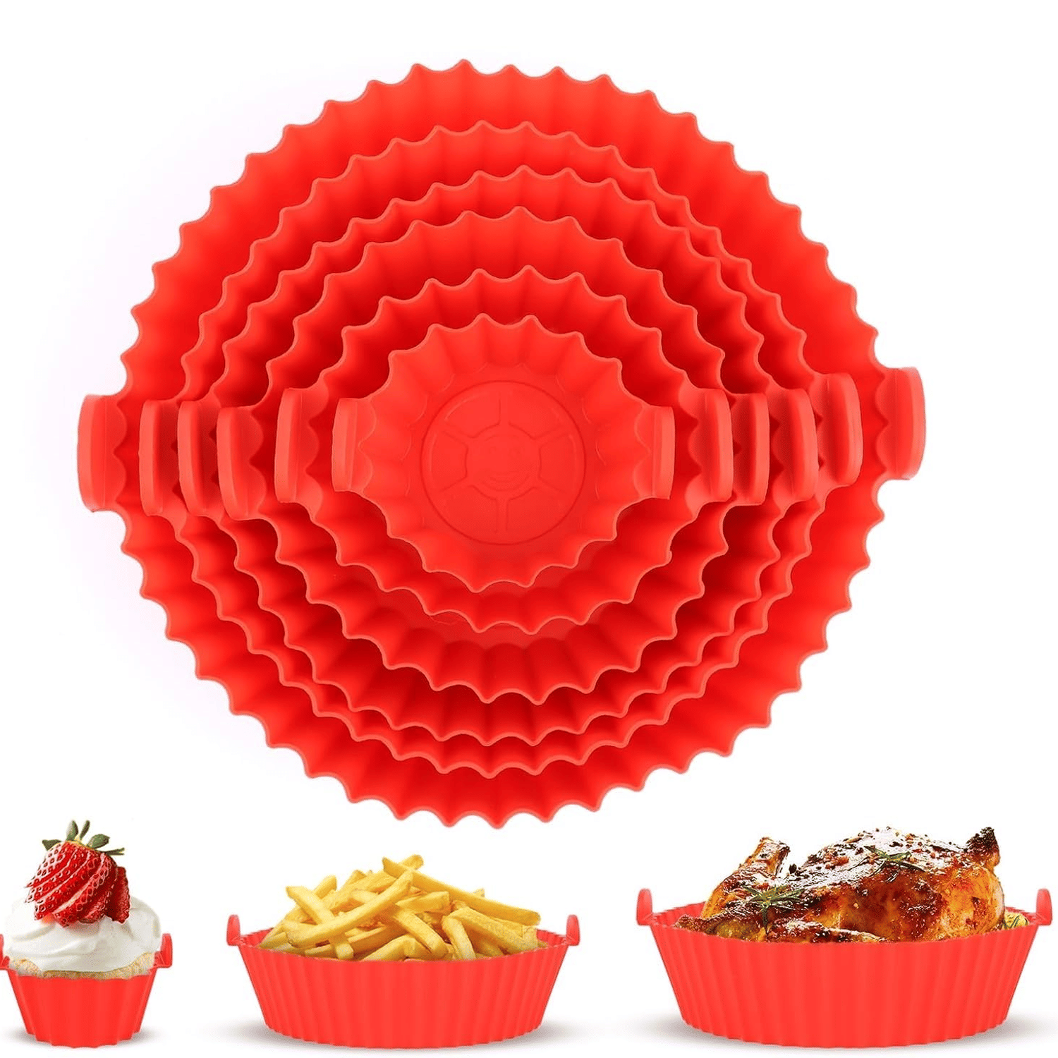 6 pcs. Reusable Air Fryer Silicone Pot Liners | Non-Stick Heat-Resistant Basket Baking Trays | Airfryer Oven Accessories | Dishwasher Safe | Multicolor | (Pack of 1)