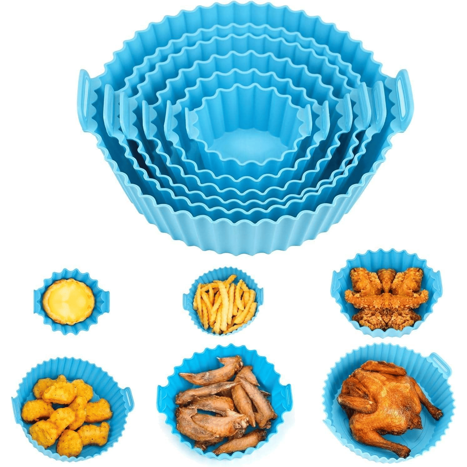 6 pcs. Reusable Air Fryer Silicone Pot Liners | Non-Stick Heat-Resistant Basket Baking Trays | Airfryer Oven Accessories | Dishwasher Safe | Multicolor | (Pack of 1)