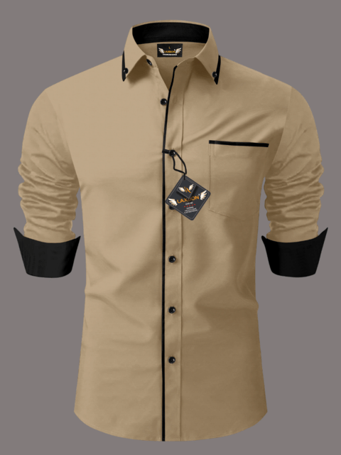 AITAVIK OVERSEAS Poly Cotton Regular Fit Solids Full Sleeves Men's Casual Shirt - Beige ( Pack of 1 ) AITAVIK OVERSEAS Poly Cotton Regular Fit Solids Full Sleeves Men's Casual Shirt - Beige ( Pack of 1 )