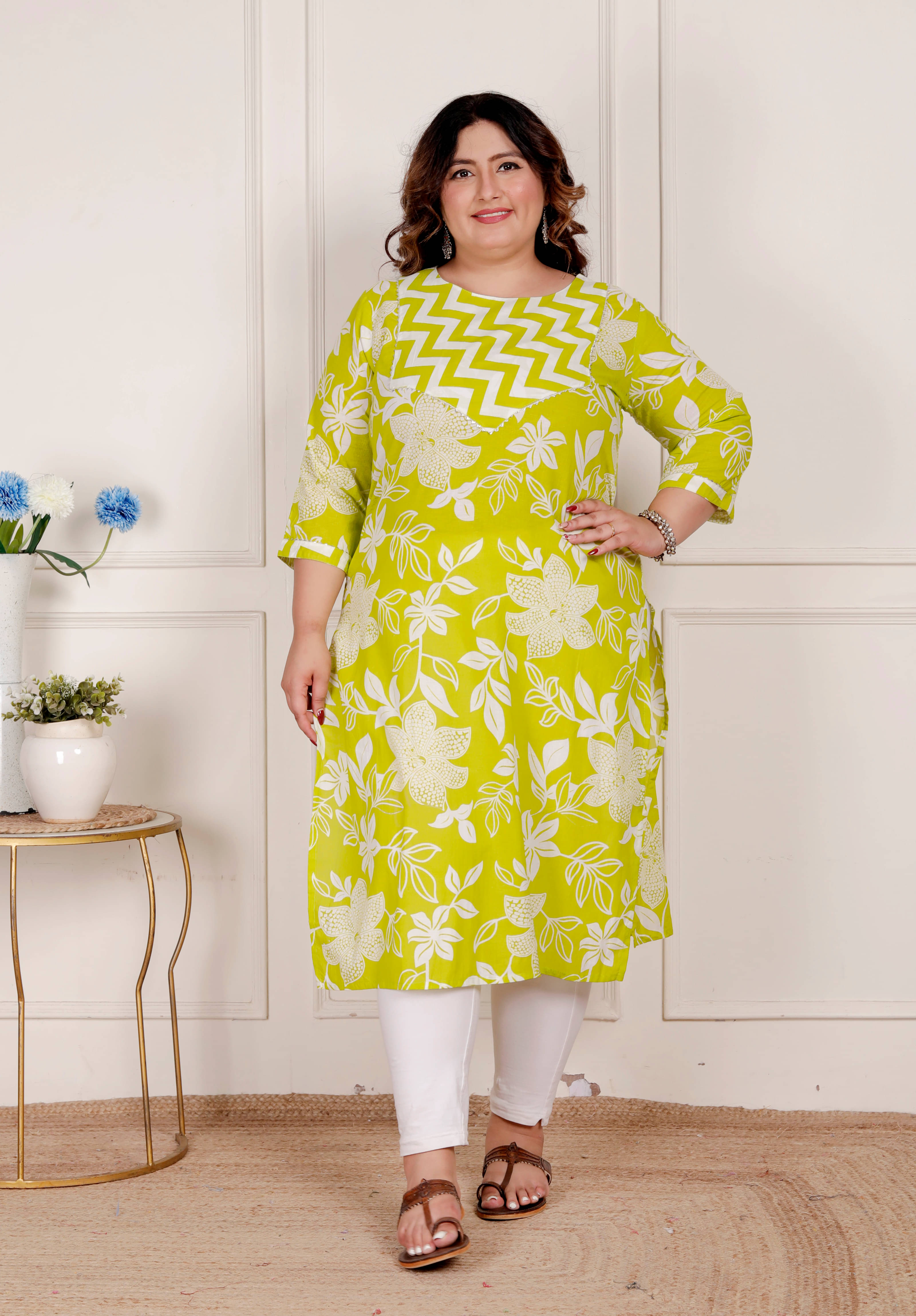     			AKRITIK Women Cotton Printed Straight Kurti ( Lime Green )