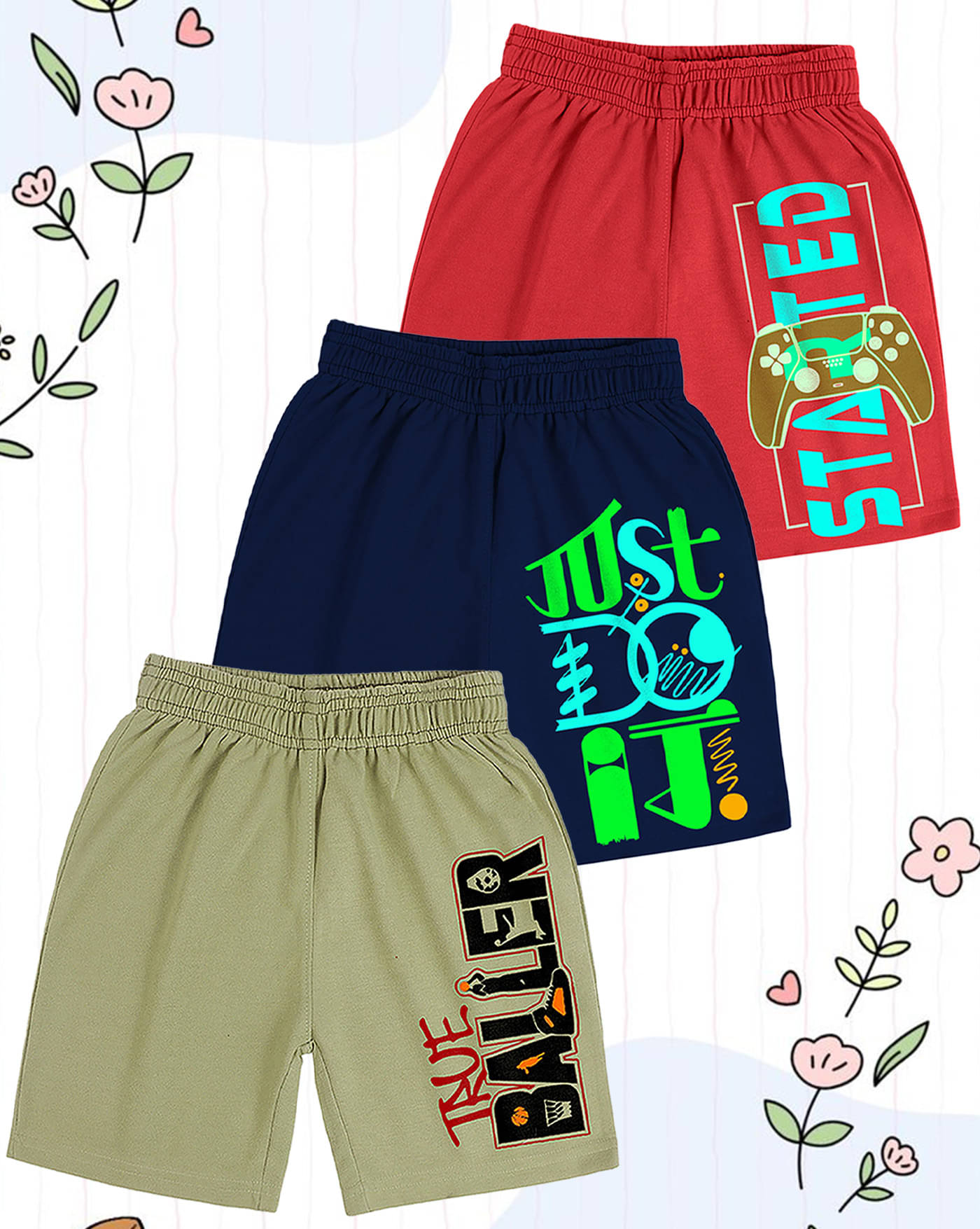     			AUSK Pack of 3 Cotton Blend Shorts For Boys ( Navy Blue )