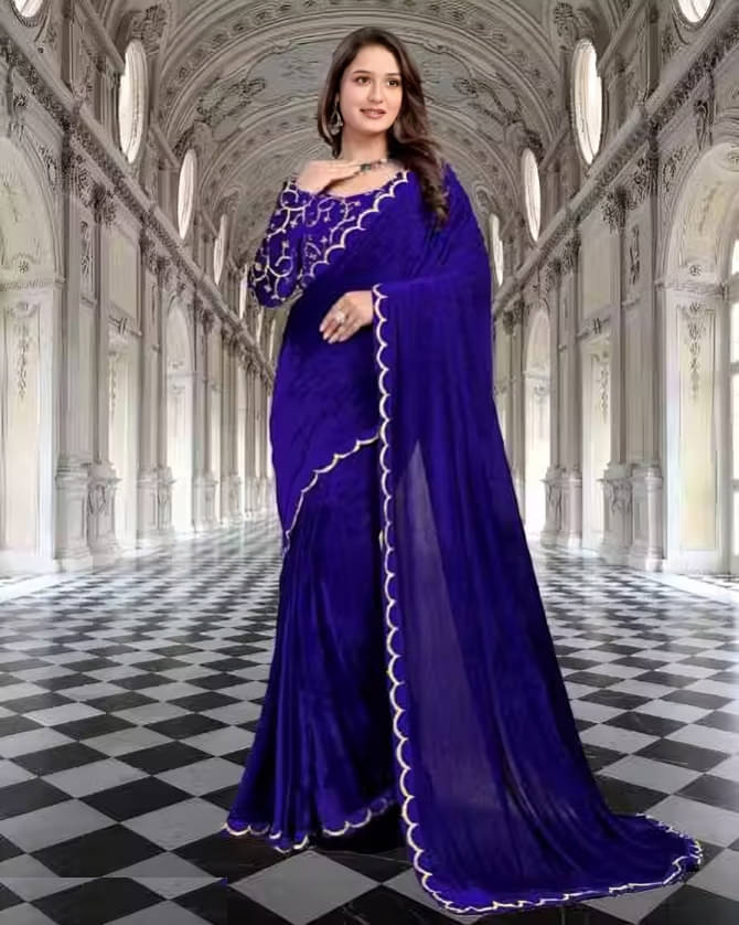 Apnisha Velvet Solid Regular Saree With Unstitched Blouse Piece ( Blue ) Apnisha Velvet Solid Regular Saree With Unstitched Blouse Piece ( Blue )