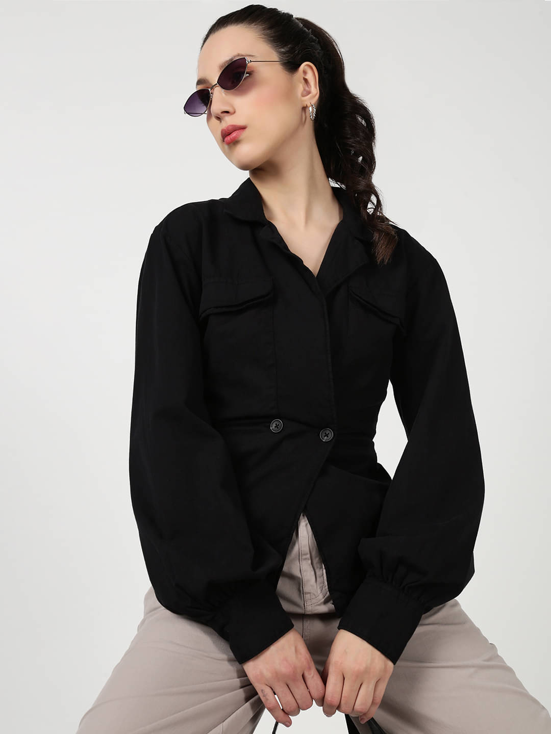 Bene Kleed Women Solid Cotton Shirt ( Black ) Bene Kleed Women Solid Cotton Shirt ( Black )