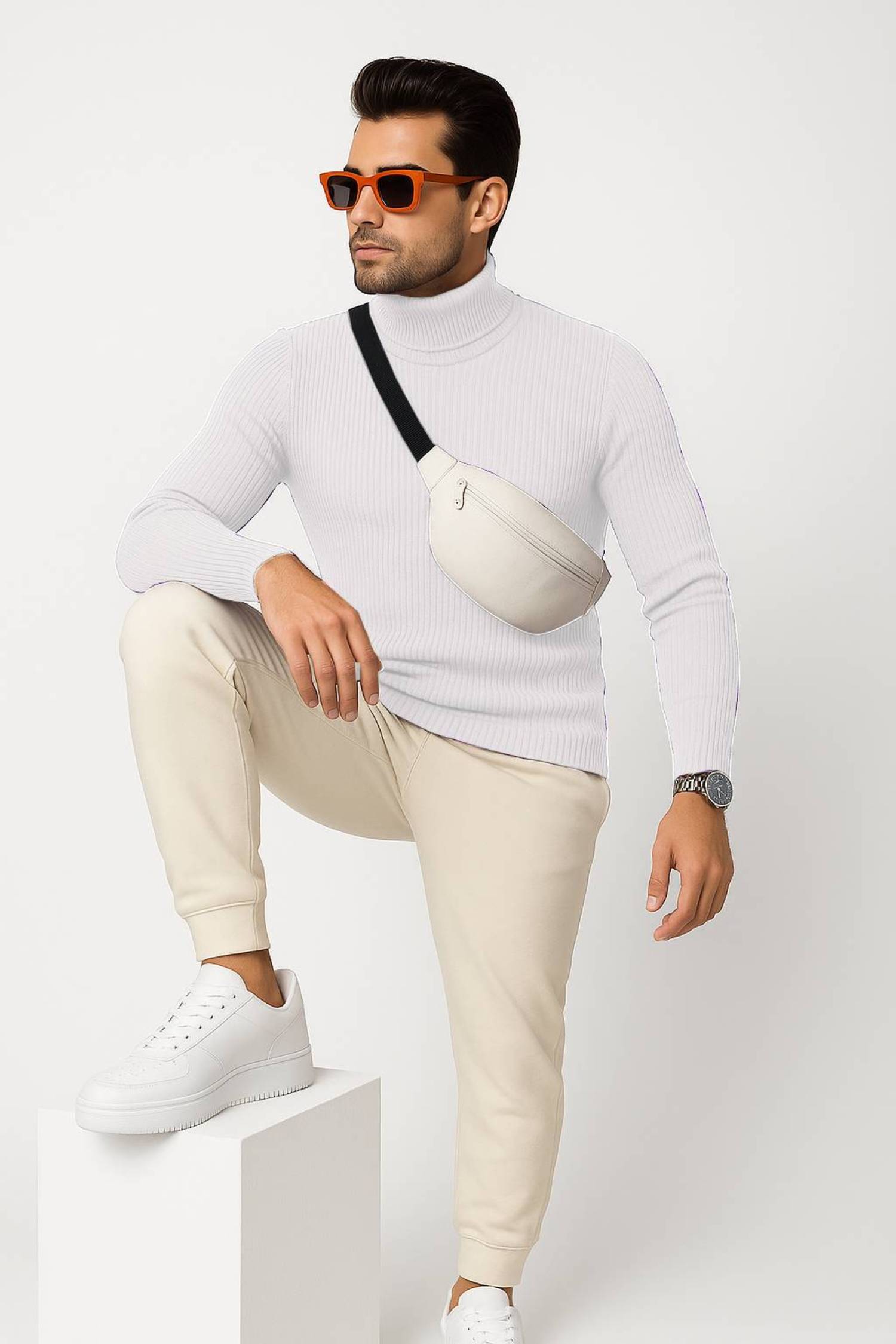 CATBUNNY Woollen High Neck Men's Sweatshirt - White ( Pack of 1 )     			CATBUNNY Woollen High Neck Men's Sweatshirt - White ( Pack of 1 )