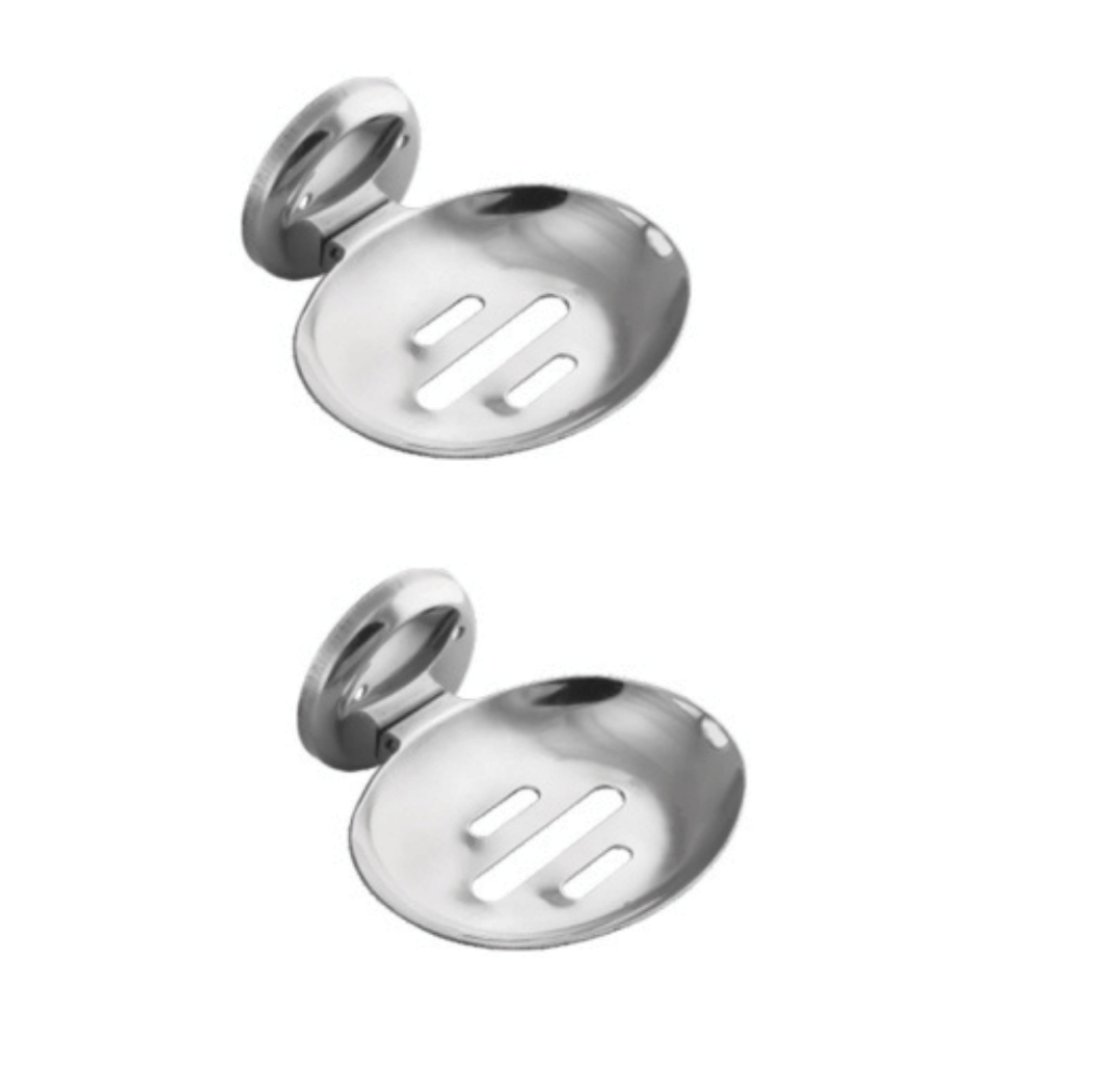     			COSSIMO Capsule Round Stainless Steel Single Soap Dish Holder for Bathroom Wall Mount in Chrome Finish with Wall Flange for Wash Area/Kitchen & Bathroom (Set of 2)
