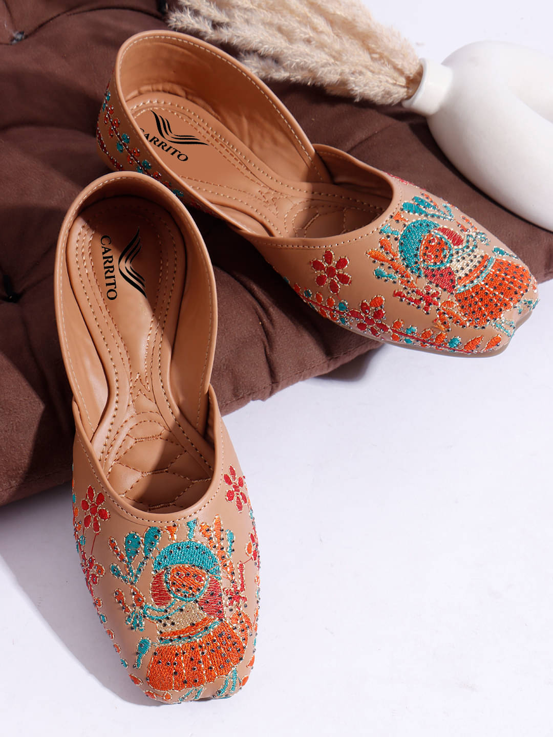 Carrito Tan Women's Ethnic Ballerinas     			Carrito Tan Women's Ethnic Ballerinas