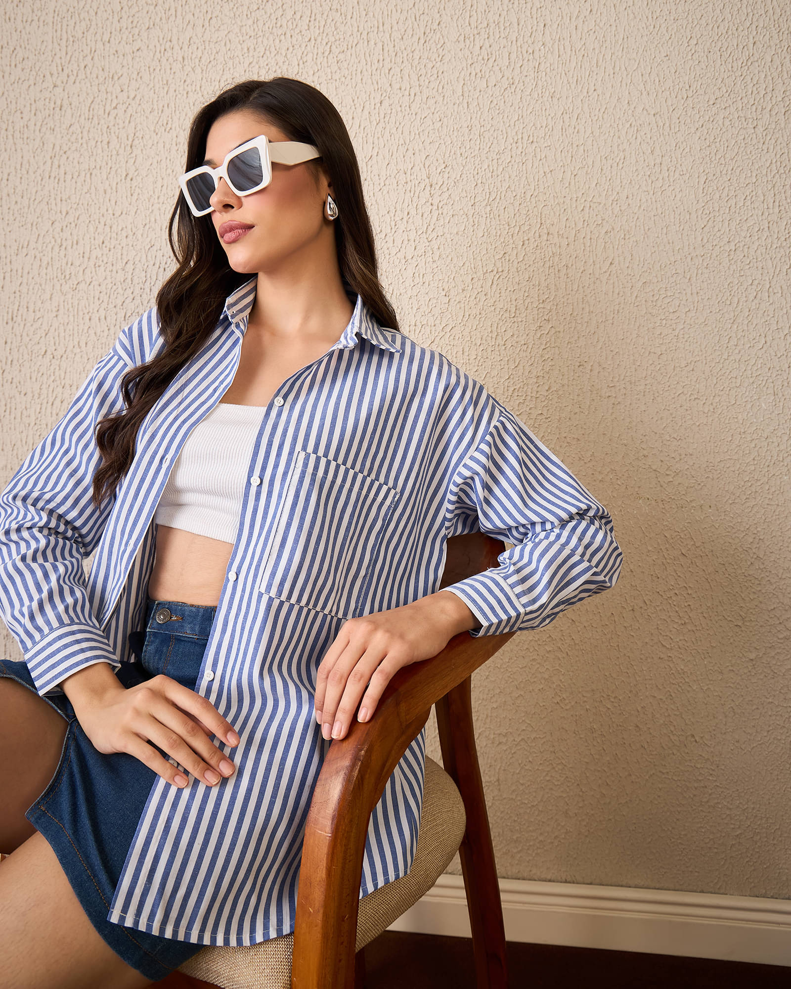     			Chimpaaanzee Women Striped Polyester Shirt ( Blue )