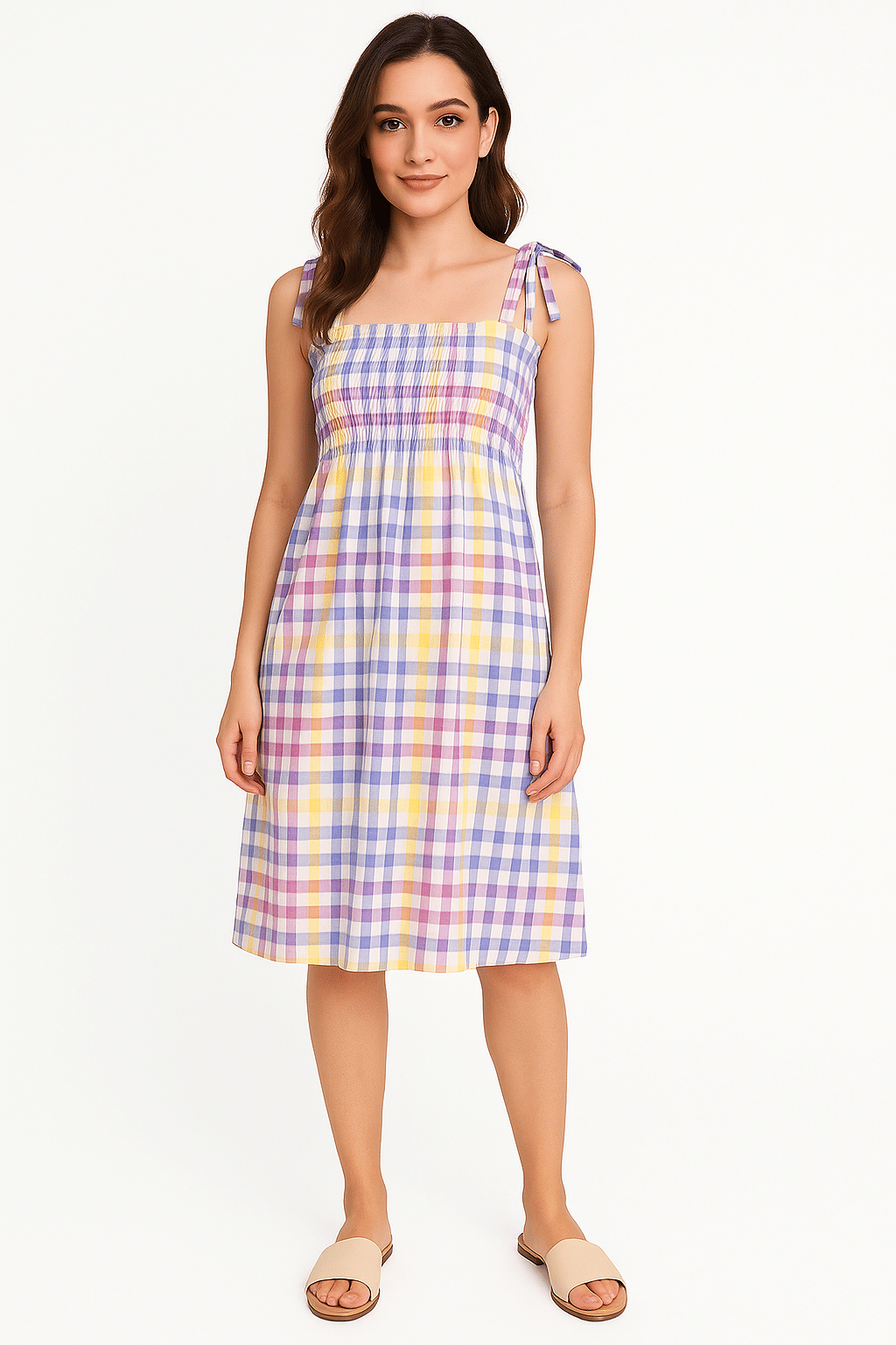     			Daughters Enterprise Women Viscose Checks Peplum Dress ( Blue )