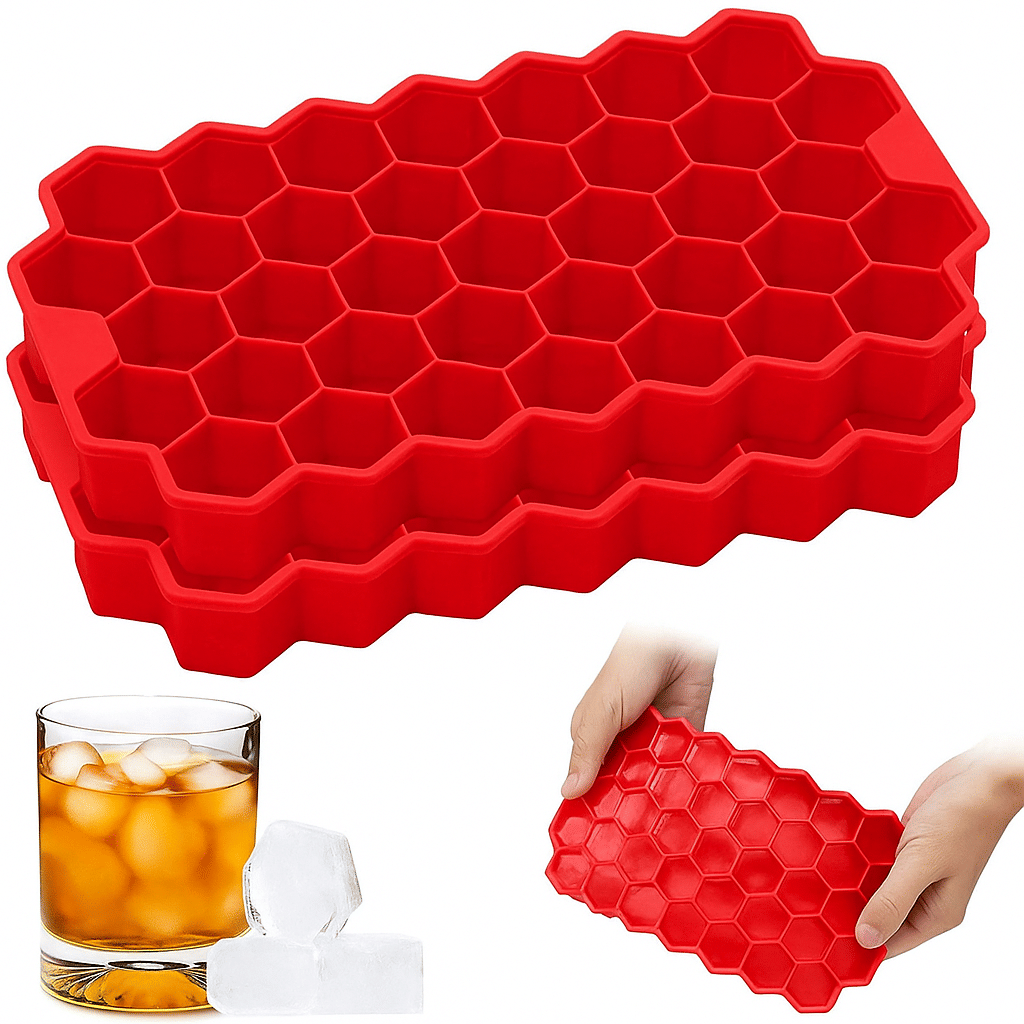 Flexible Silicone Honeycomb 37 Cavity Ice Cube Tray for Freezer Moulds Small Cubes Whiskey Fridge Bar Soft Ice Cube Tray -Color May Vary-Pack of 2 Flexible Silicone Honeycomb 37 Cavity Ice Cube Tray for Freezer Moulds Small Cubes Whiskey Fridge Bar Soft Ice Cube Tray -Color May Vary-Pack of 2