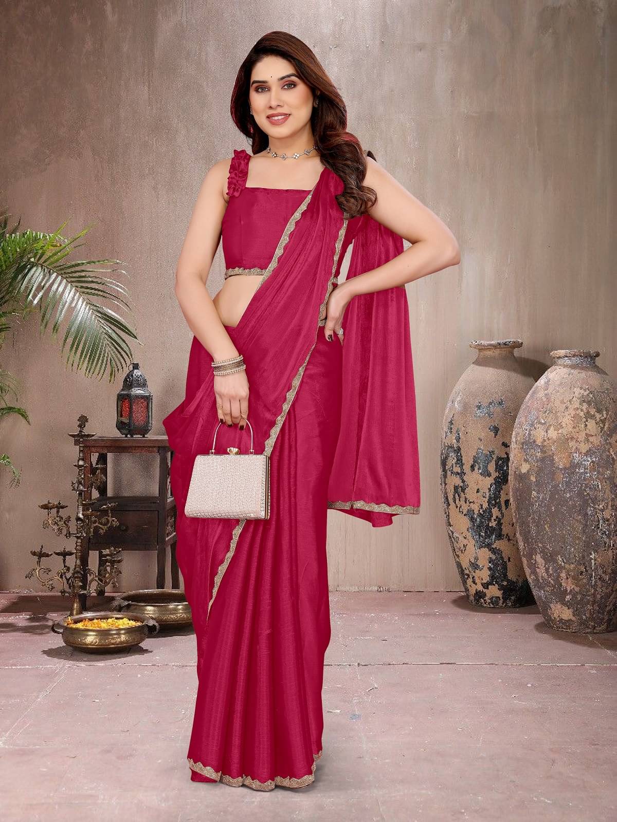     			Gazal Fashions Georgette Dyed Regular Saree With Unstitched Blouse Piece ( Pink )
