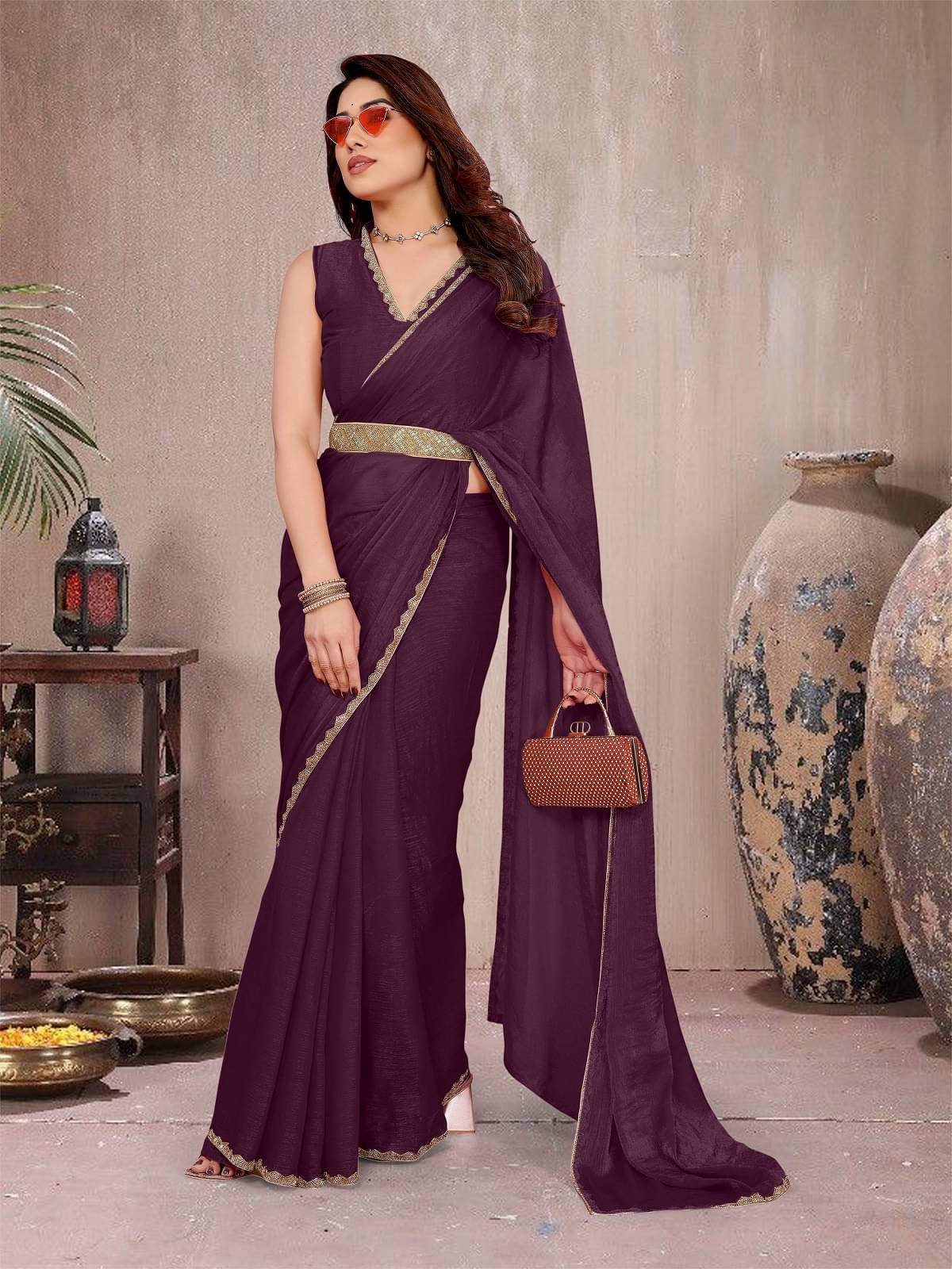     			Gazal Fashions Georgette Dyed Regular Saree With Unstitched Blouse Piece ( Purple )