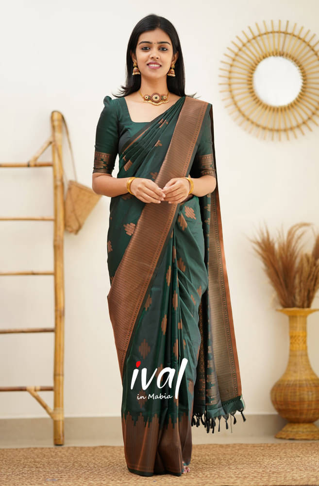 INDIAN SILKS Linen Printed Banarasi saree With Unstitched Blouse Piece ( Green ) INDIAN SILKS Linen Printed Banarasi saree With Unstitched Blouse Piece ( Green )