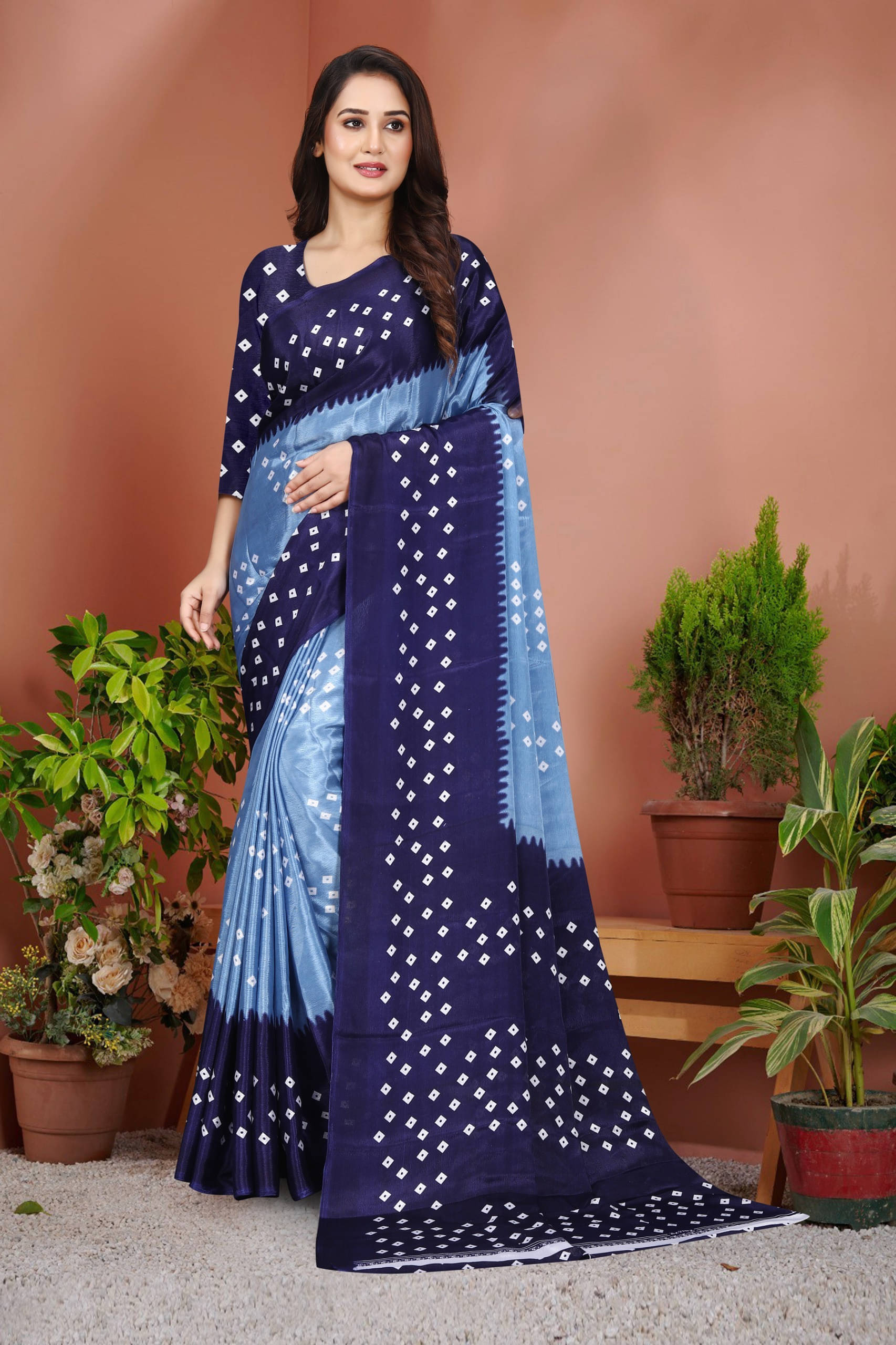 JIHANA FAB Chiffon Printed Bandhani Sarees With Unstitched Blouse Piece ( Blue ) JIHANA FAB Chiffon Printed Bandhani Sarees With Unstitched Blouse Piece ( Blue )