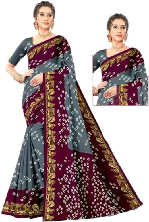     			JIHANA FAB Chiffon Printed Bandhani Sarees With Unstitched Blouse Piece ( Grey )