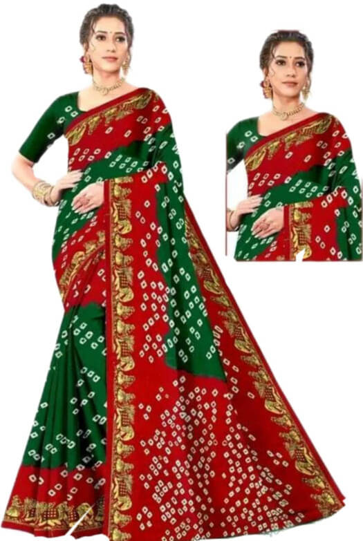     			JIHANA FAB Chiffon Printed Bandhani Sarees With Unstitched Blouse Piece ( Multicolor )
