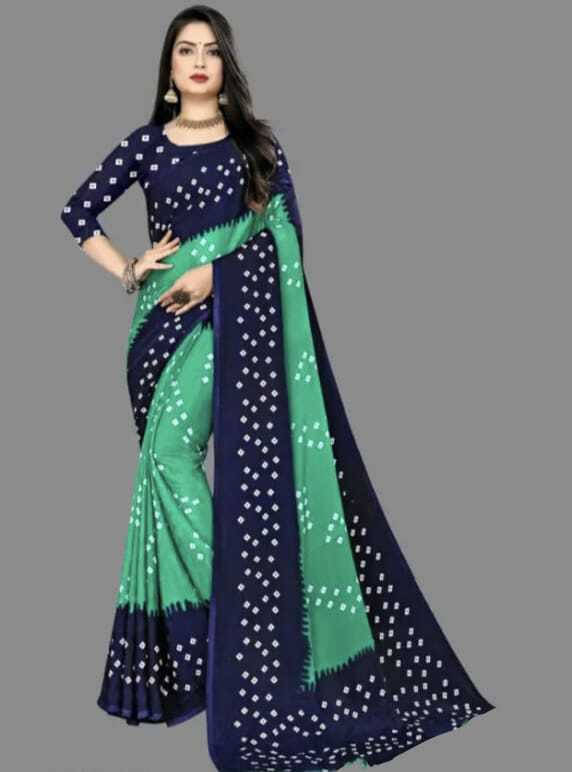    			JIHANA FAB Chiffon Printed Bandhani Sarees With Unstitched Blouse Piece ( Blue )